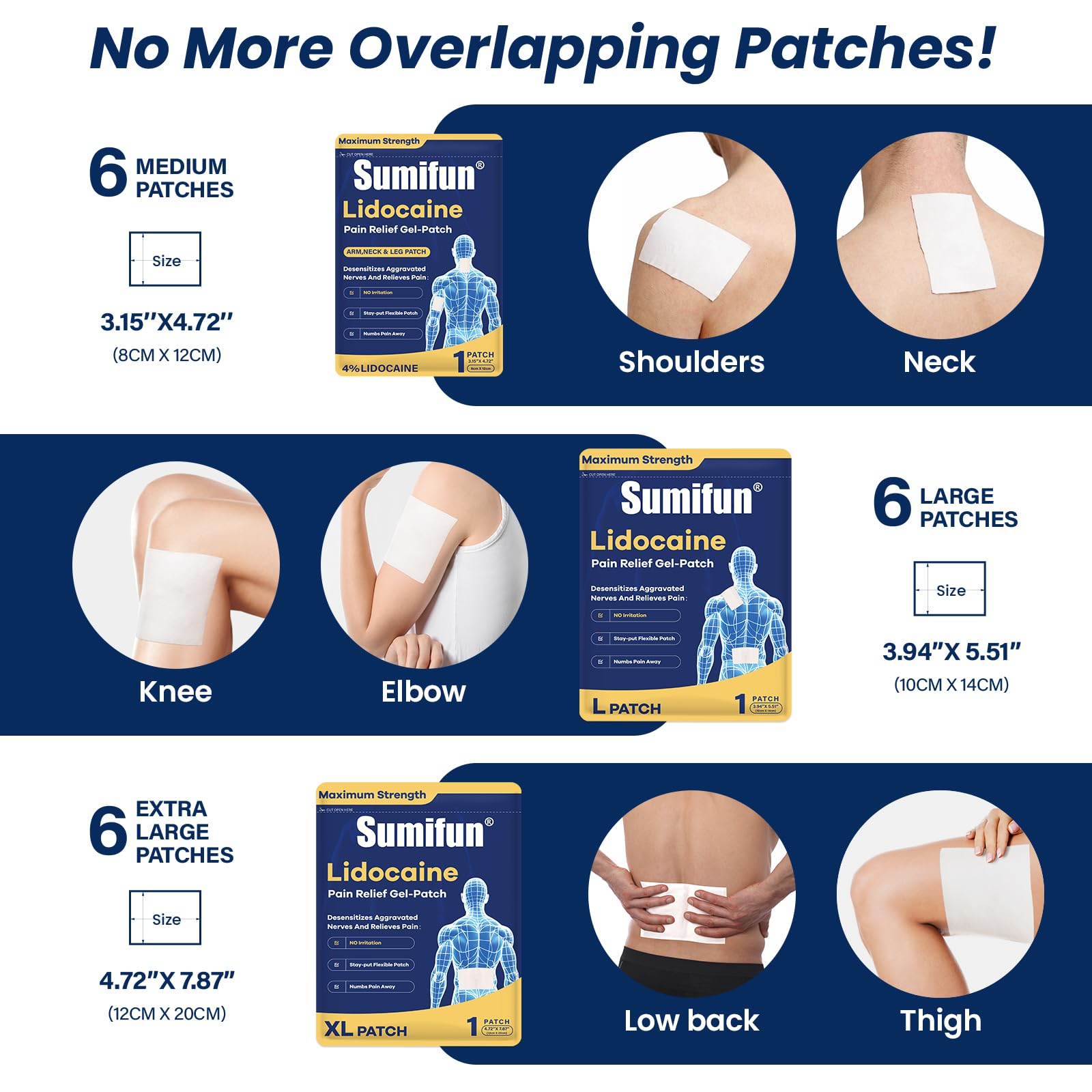 Sumifun patch lidocaïne 4% genou, soulagement pendant le mouvement.