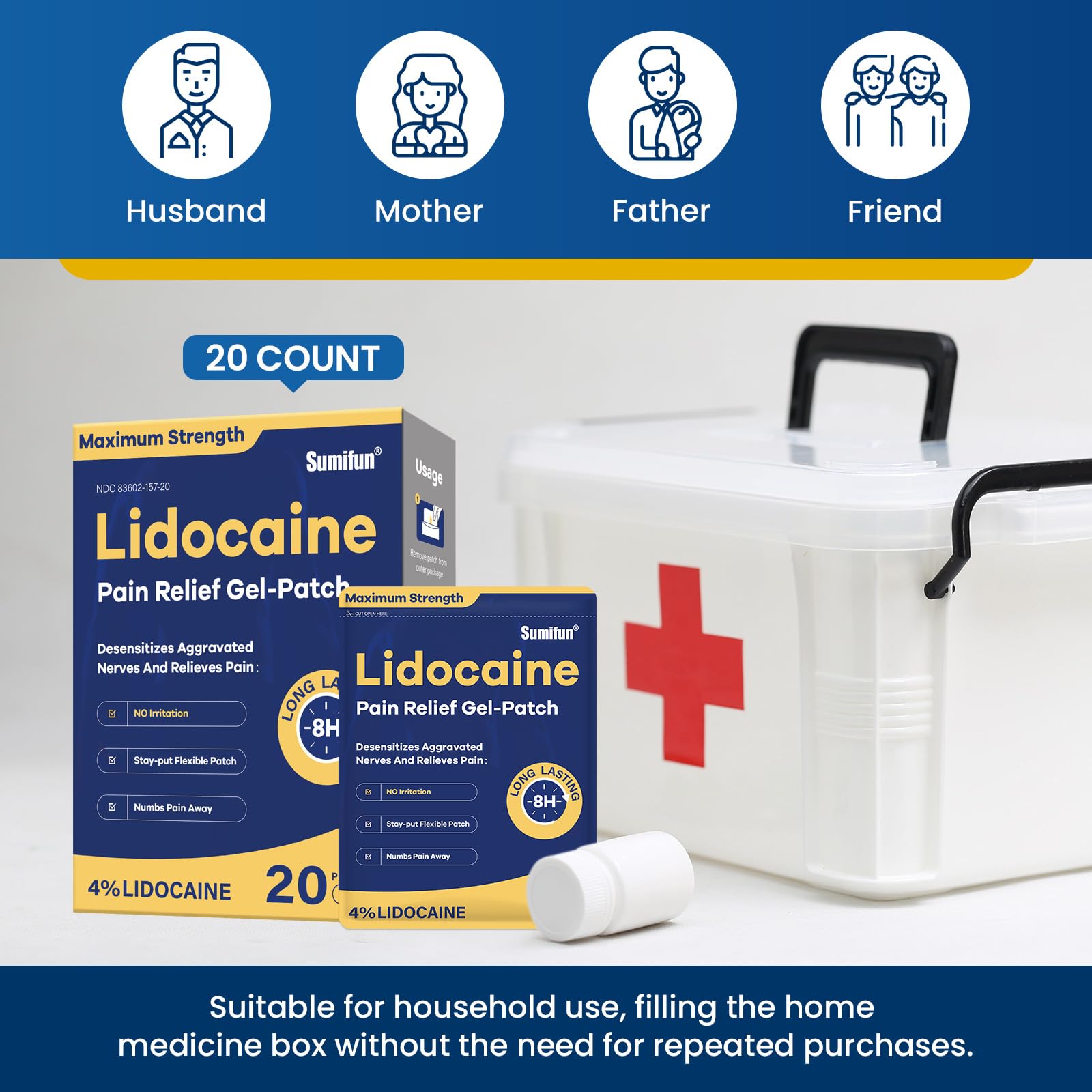 Sumifun Patch Lidocaïne, adhésif fin et flexible qui épouse les contours