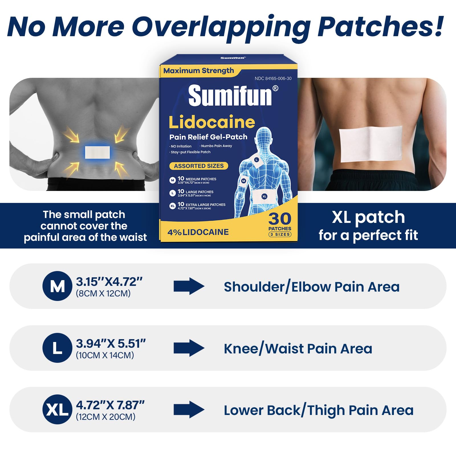 Pansement Sumifun lidocaïne extra pour cuisse, utilisation prolongée.