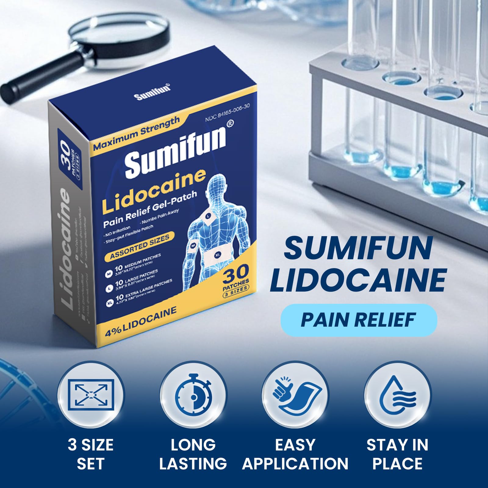 Pansement Sumifun lidocaïne grand pour épaule, ciblage précis.