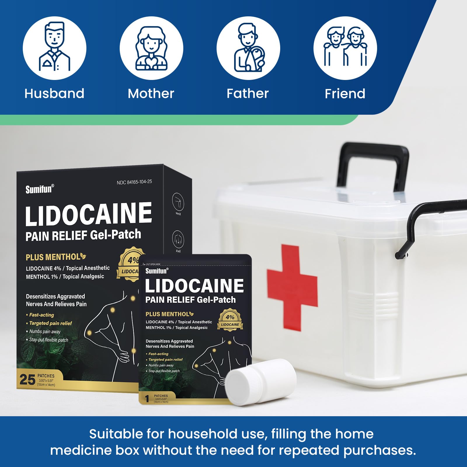 Emballage Sumifun patch lidocaïne menthol, informations visibles.