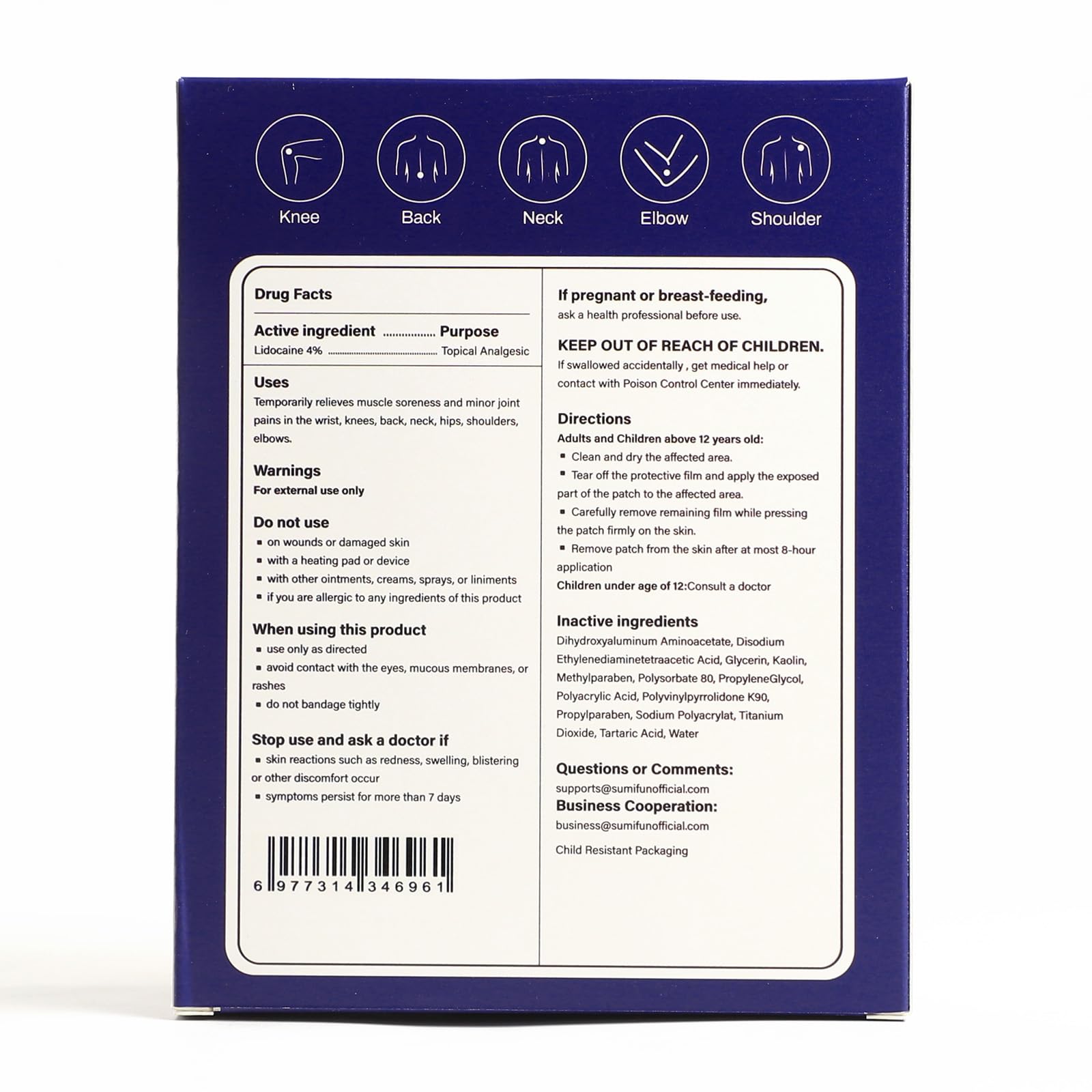 Emballage ouverture Sumifun 4% lidocaïne patchs faciles à sortir