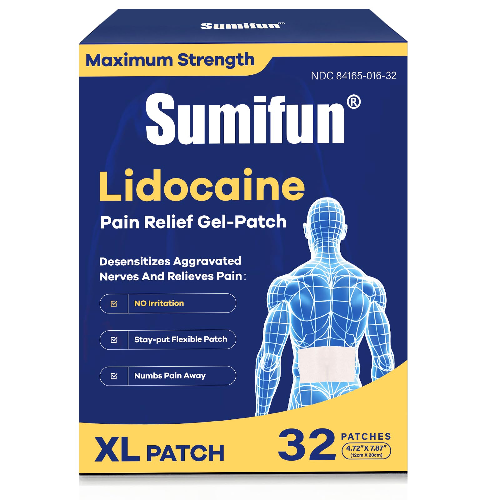 Sumifun XL patch lidocaïne, vue dos, soulagement localisé sur le dos.