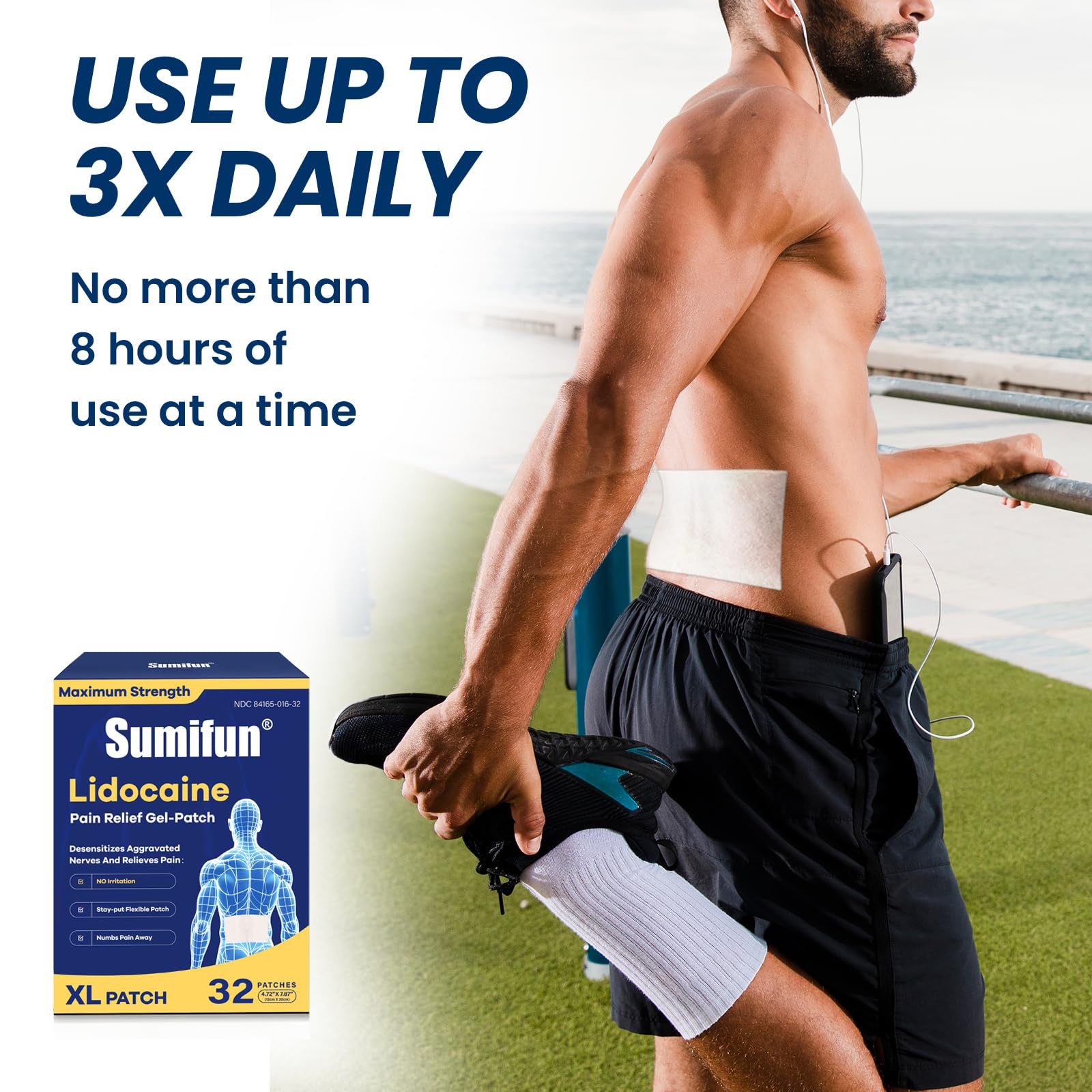 Sumifun XL patch lidocaïne, utilisation discrète et quotidienne.