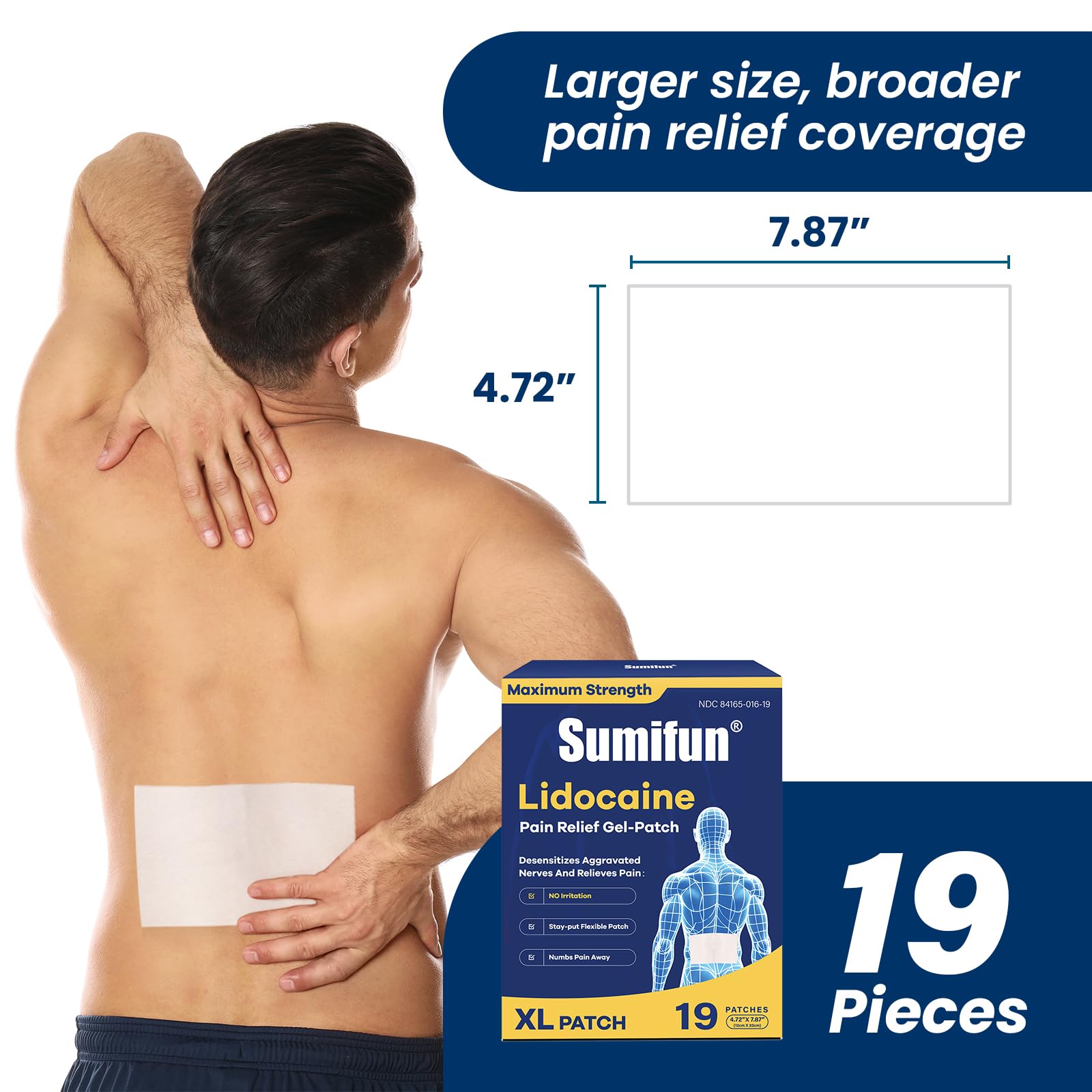 Sumifun XL Patch Lidocaïne grandes-zones – couverture étendue pour douleurs.