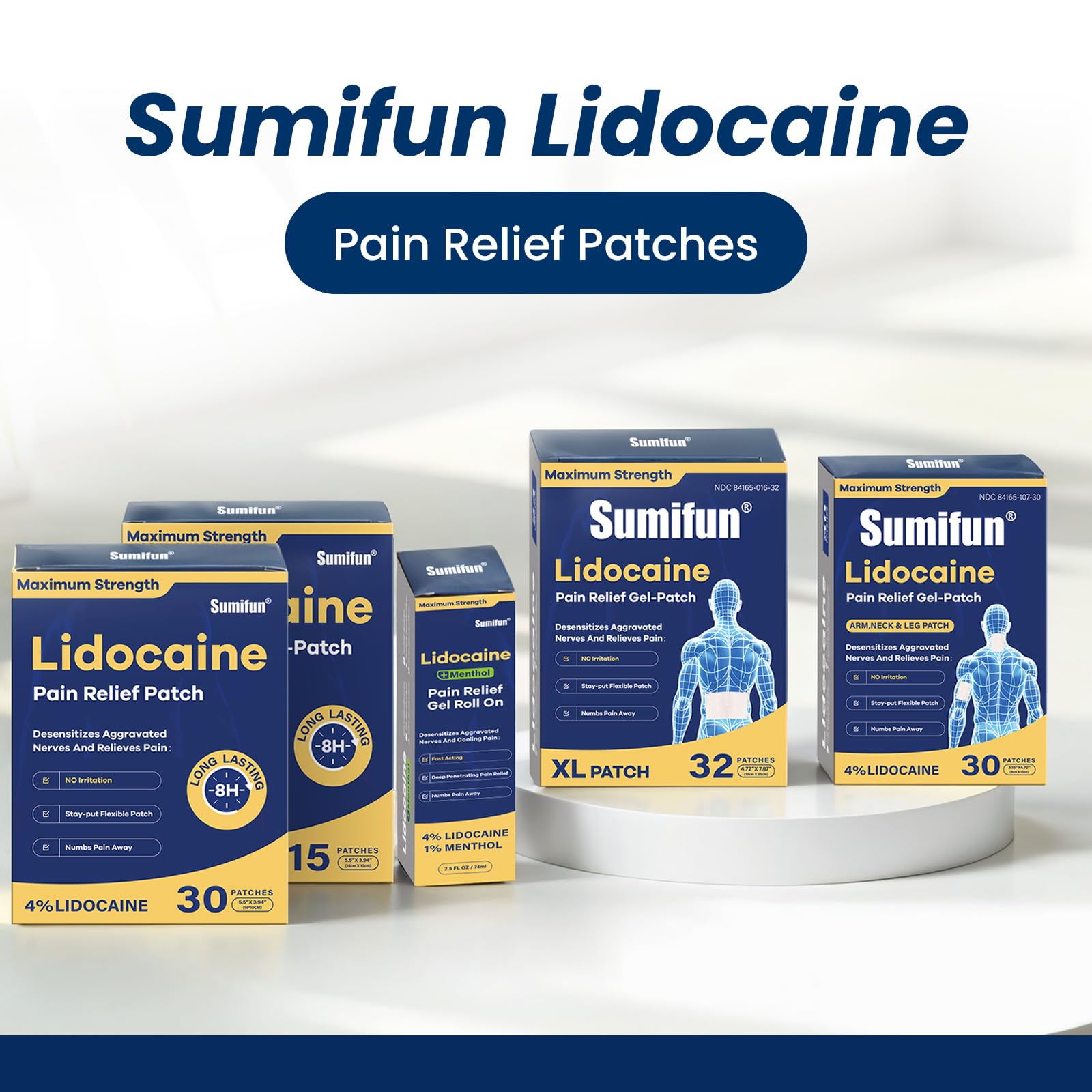 Sumifun XL patch lidocaïne, sans latex pour peaux sensibles.