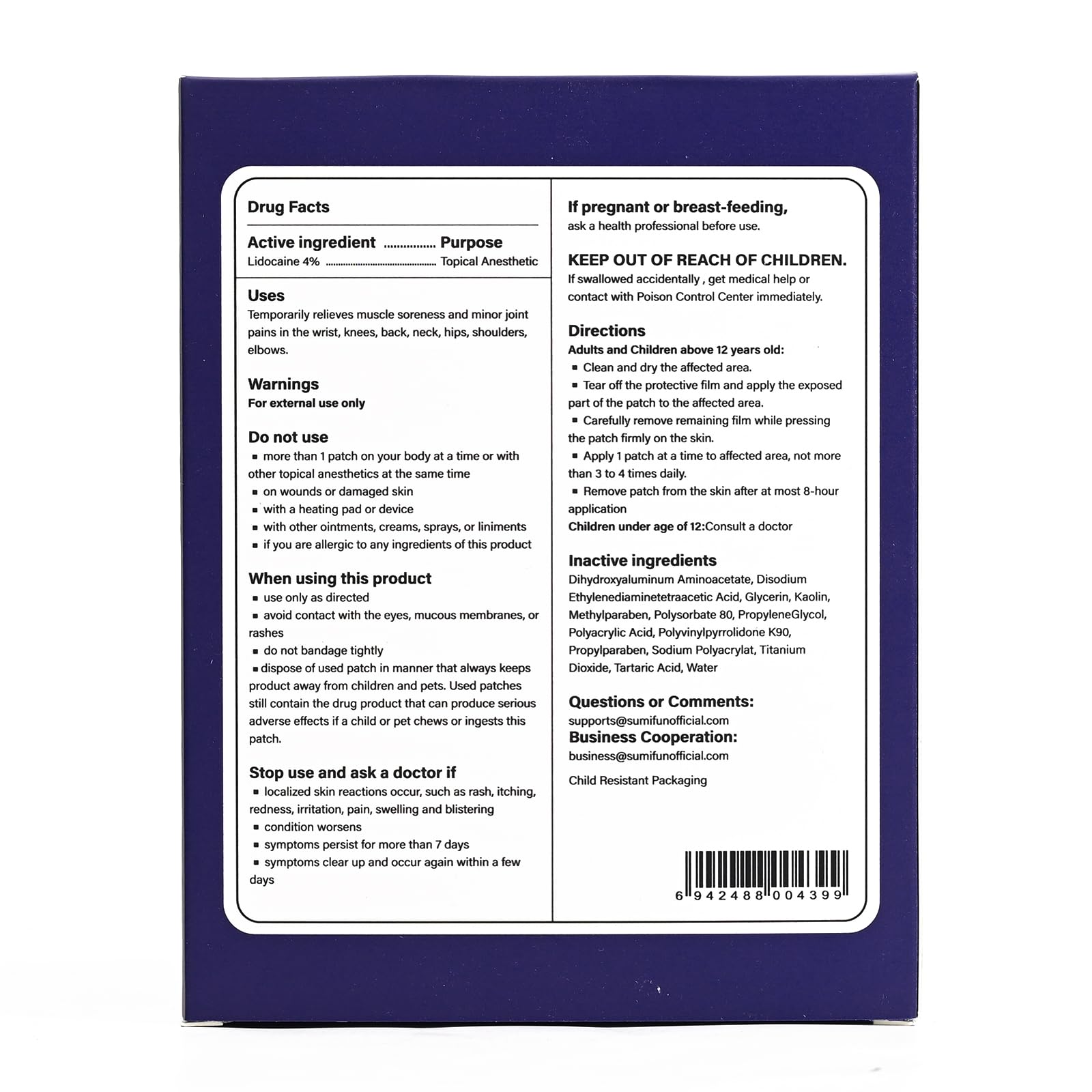 Sumifun XL patch lidocaïne, patch sans odeur pour un usage discret.
