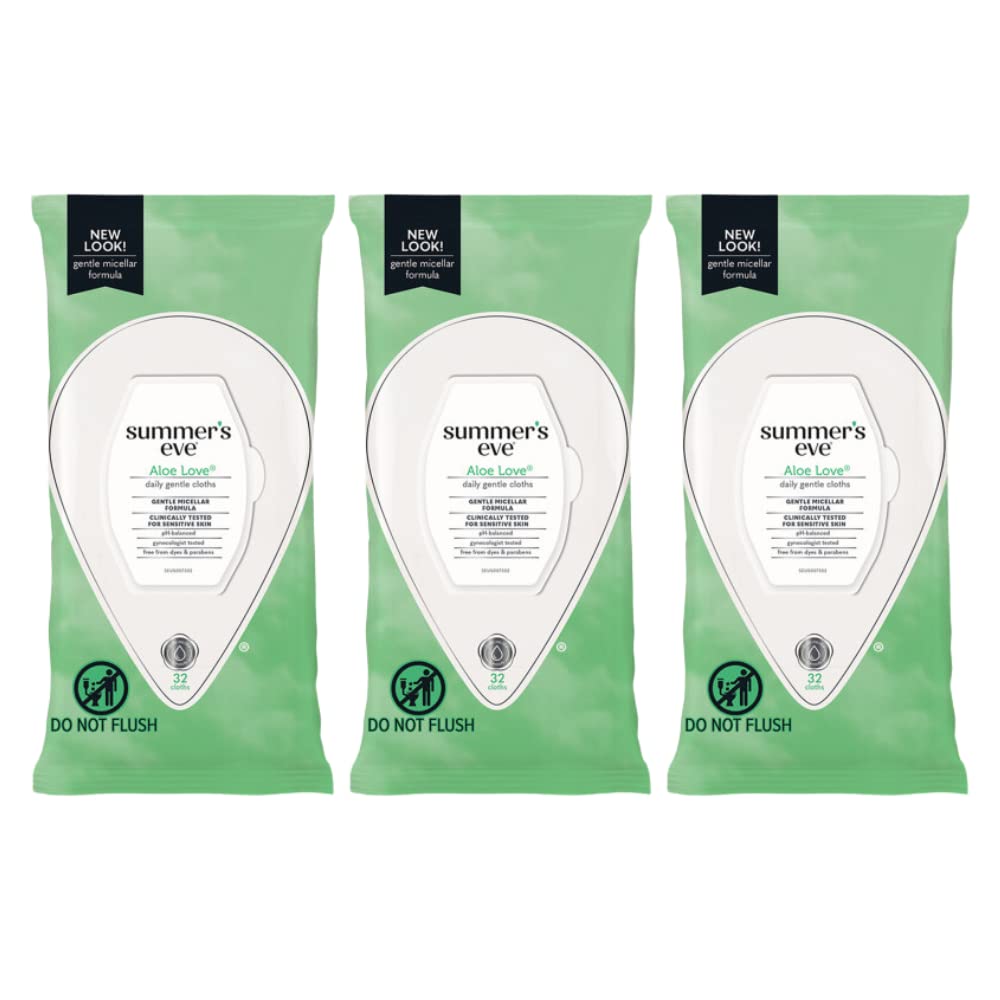 Summer's Eve Aloe Love: lingettes nettoyantes 32-count pack3, propreté quotidienne douce.
