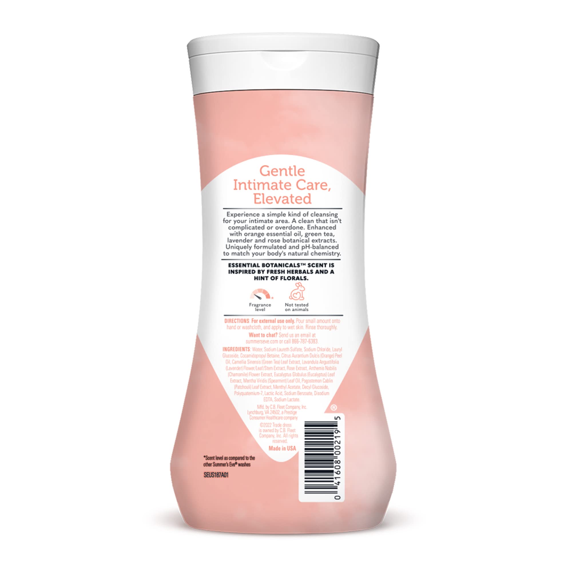Summer's Eve Essential Botanicals — emballage pratique et respectueux pour votre routine quotidienne.