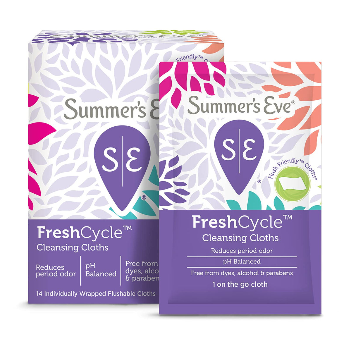 Lingettes FreshCycle de Summer's Eve emballage: fraîcheur pratique en tout lieu.