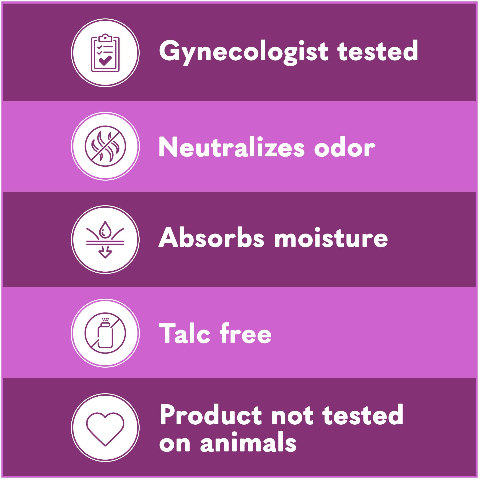 Formule sans talc pour plus de confort et de sécurité.