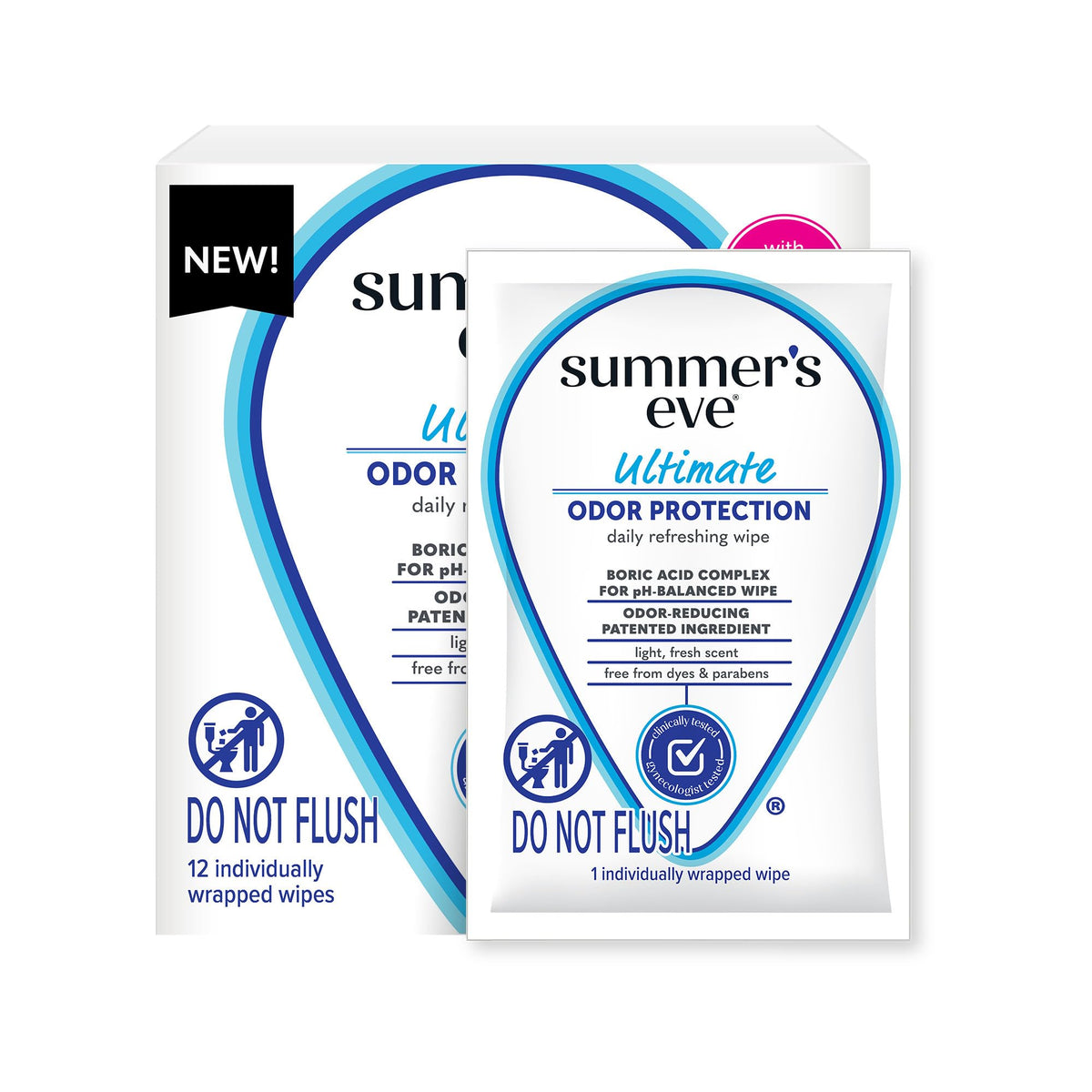 Summer's Eve Lingettes Ultime Protection Odeurs, emballage individuel pratique pour le sac.