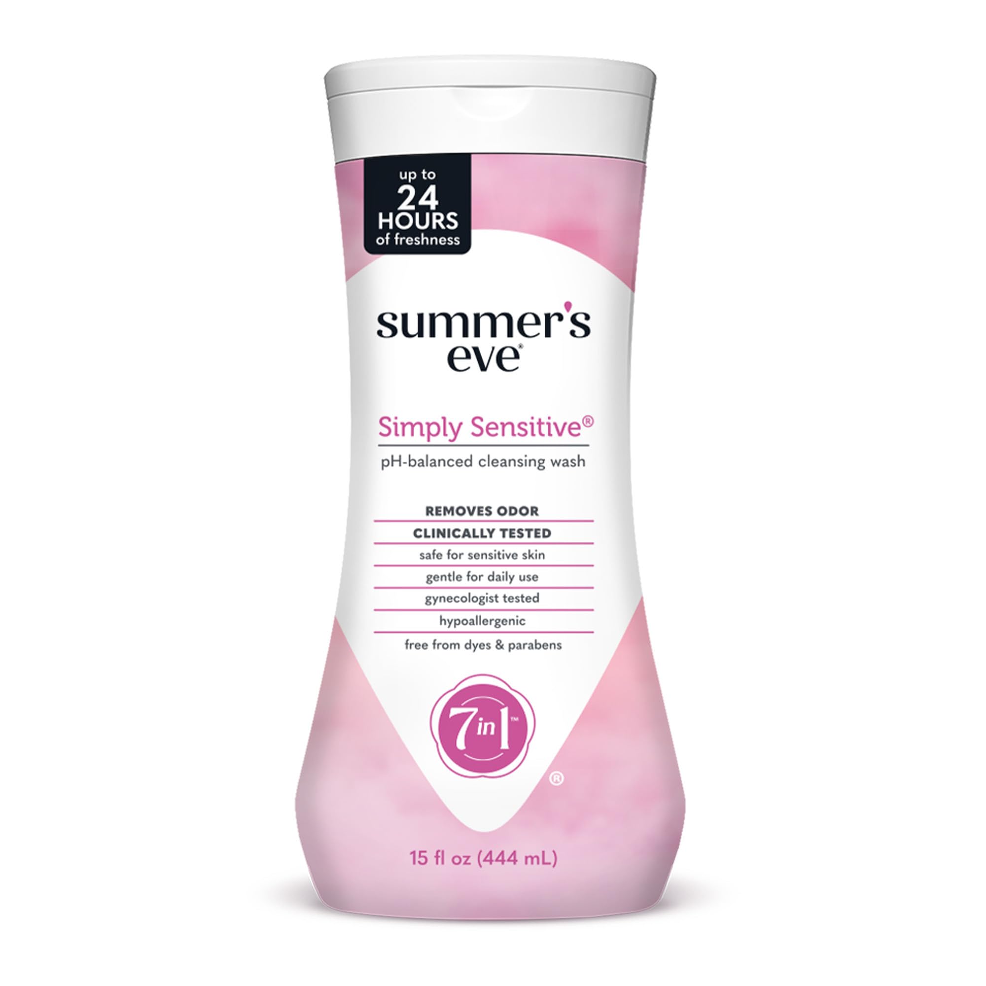 Summer's Eve Simply Sensitive – bouteille prête pour une hygiène intime quotidienne en douceur.