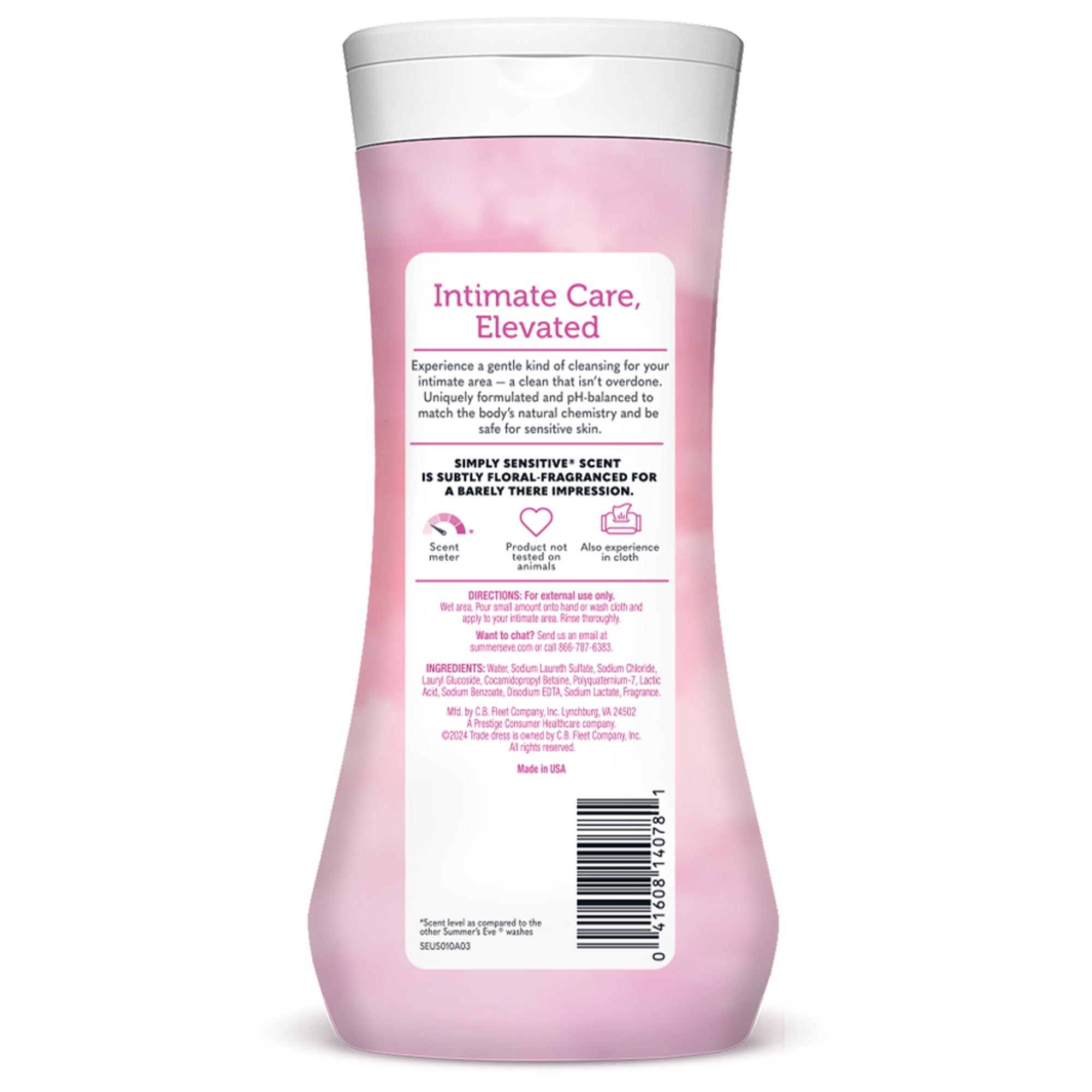 Formule micellaire Summer's Eve Simply Sensitive soutenant routine légère et régulière.