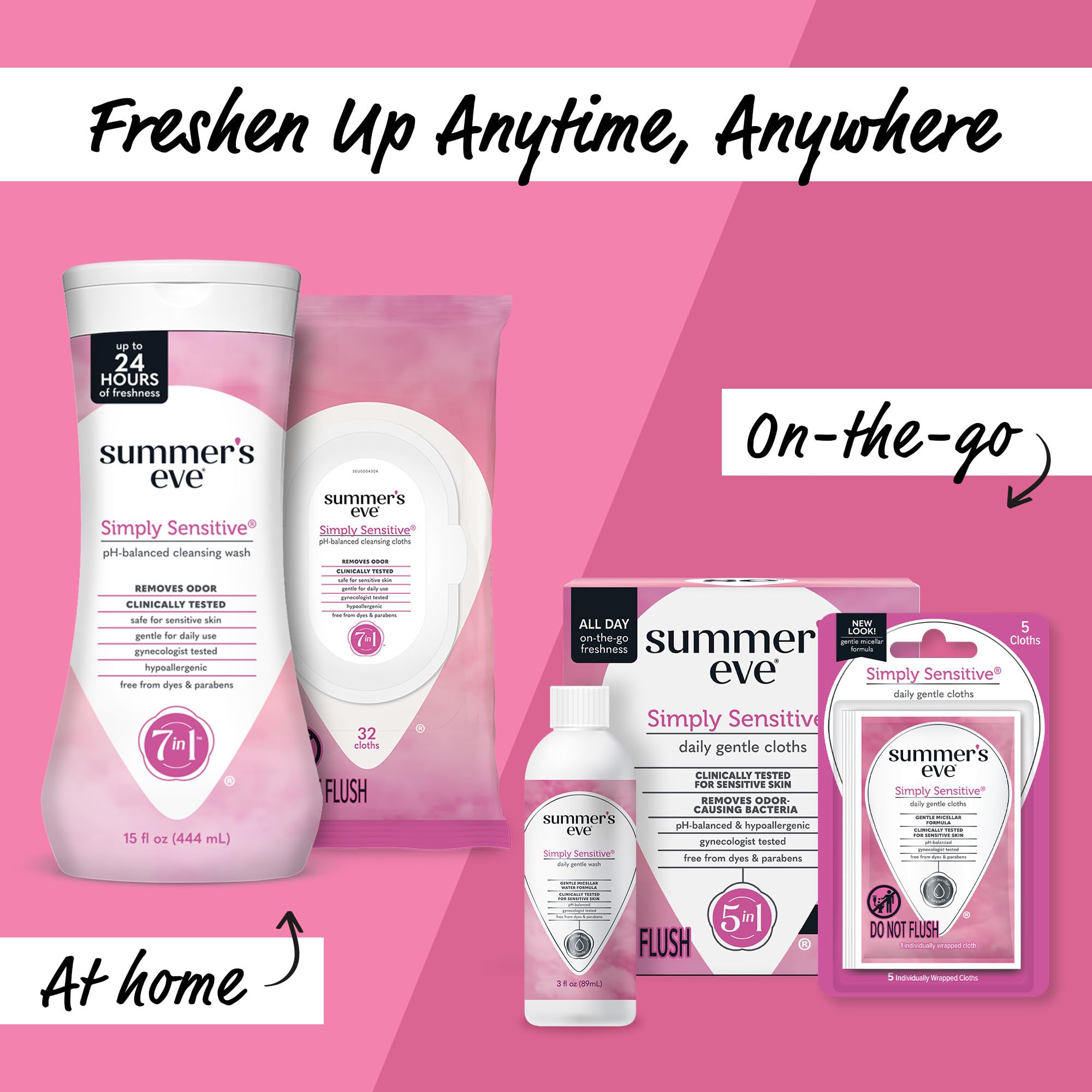 Zone intime fraîche avec Summer's Eve Simply Sensitive grâce à sa formule pH équilibré.