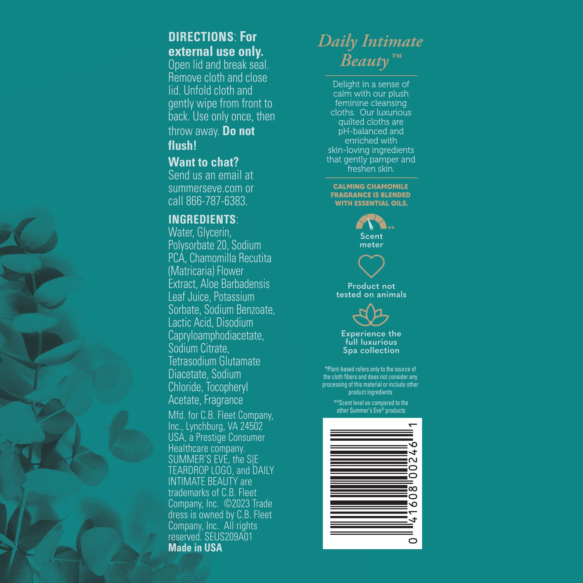 Summer's Eve Spa Camomille lingettes format voyage pour rester frais en déplacement
