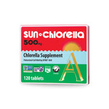 Sun Chlorella, bouteille de pilules verte, pratique pour déplacements et énergie.