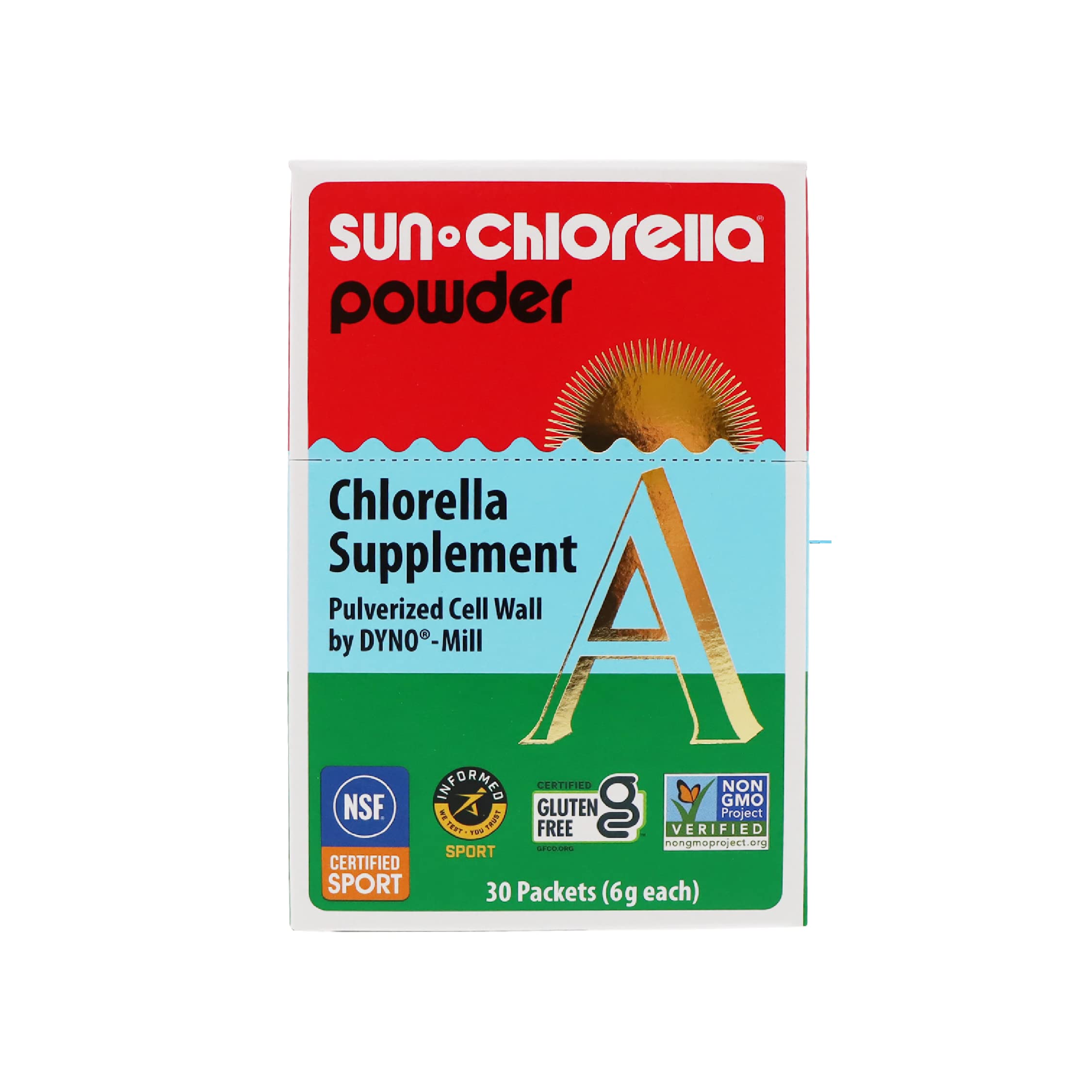 Sun Chlorella Poudre Algues Vertes dans sa boîte, pratique pour votre routine bien-être.