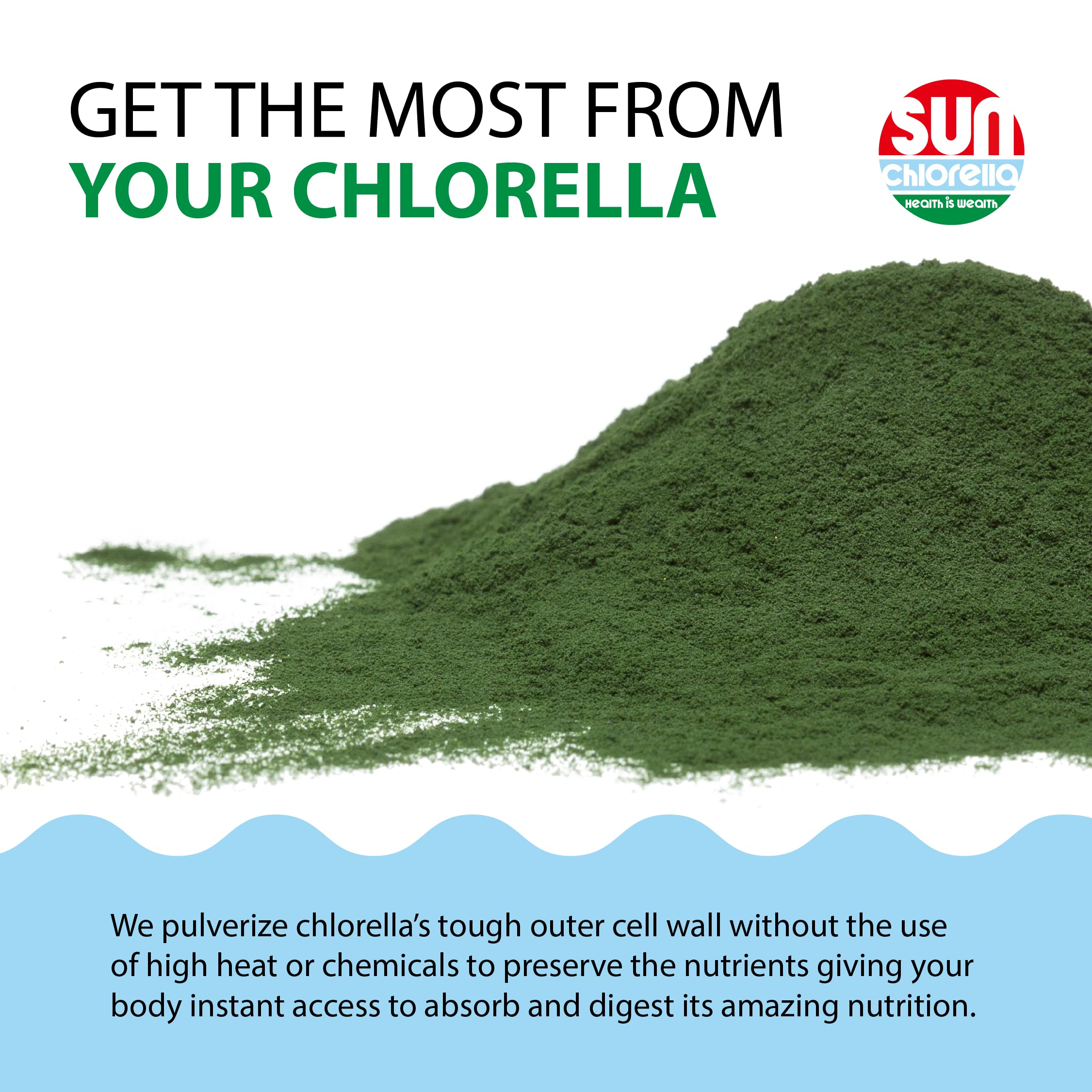 Label sans gluten et sans OGM sur l'emballage Sun Chlorella.