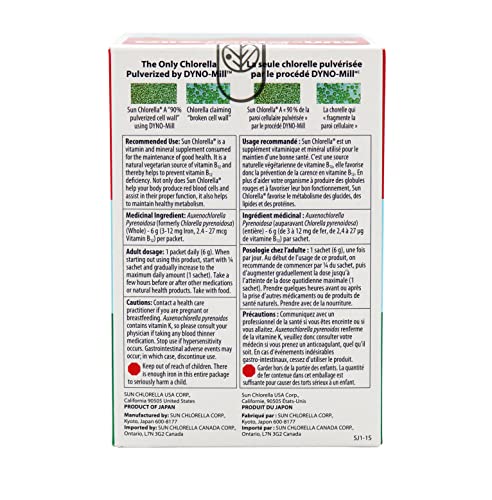 Sun Chlorella Poudre Algues Vertes – sachets individuels faciles à emporter.