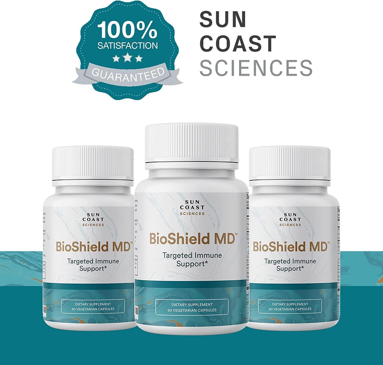SUN COAST SCIENCES BioShield MD – bouteille ouverte, dosage pratique pour routine santé.