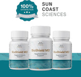 SUN COAST SCIENCES BioShield MD – bouteille ouverte, dosage pratique pour routine santé.