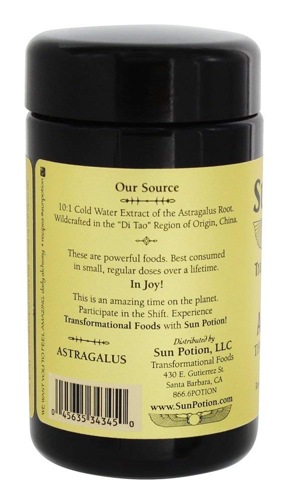 Sun Potion Astragalus dans une boisson chaude, support possible énergie et digestion.