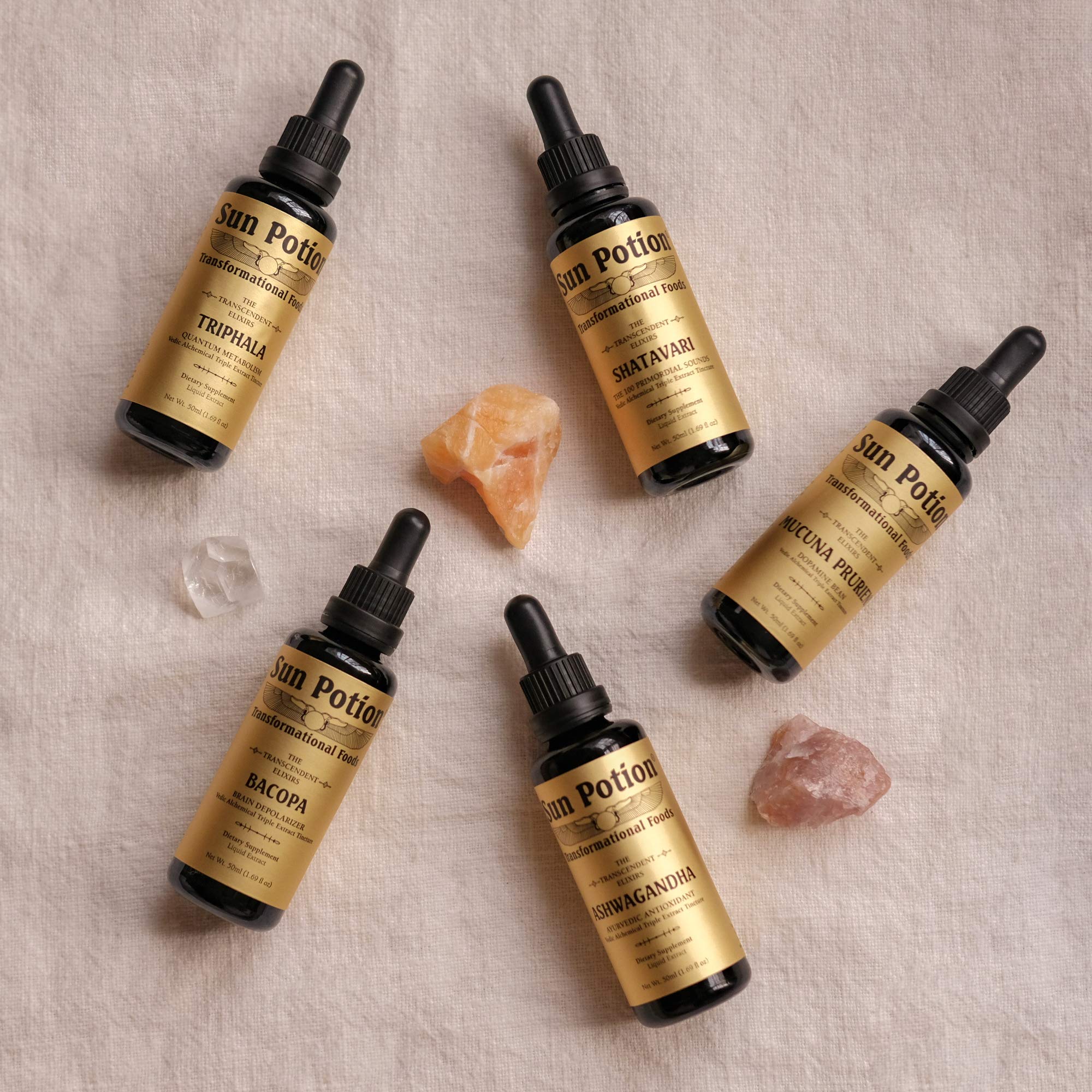Sun Potion Bacopa Transcendent Elixir, emballage chic facilitant un rituel detox apaisant