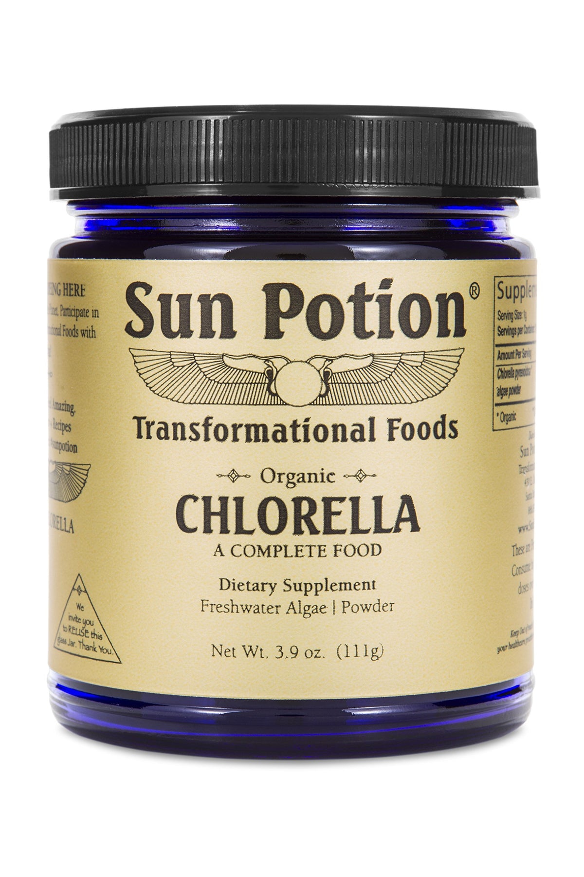 Sun Potion chlorella poudre 111g emballage biologique prêt à utiliser.
