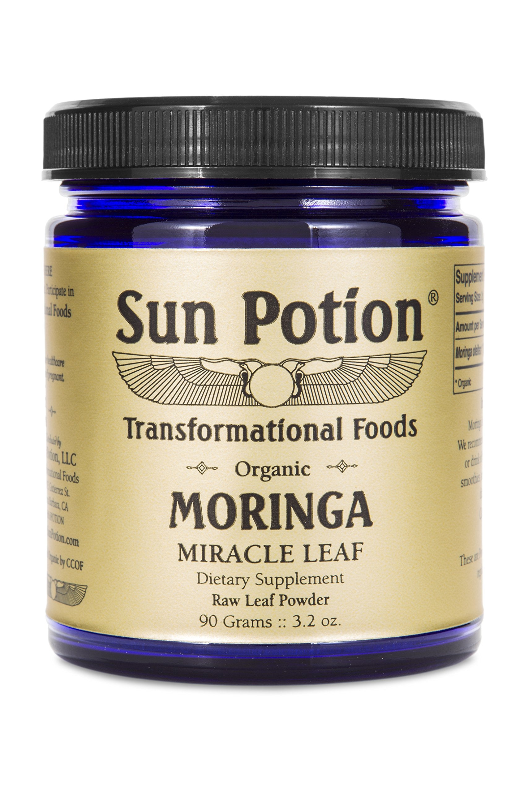 Sun Potion Poudre Feuilles Moringa bocal 90g prête à l’emploi pour smoothies.