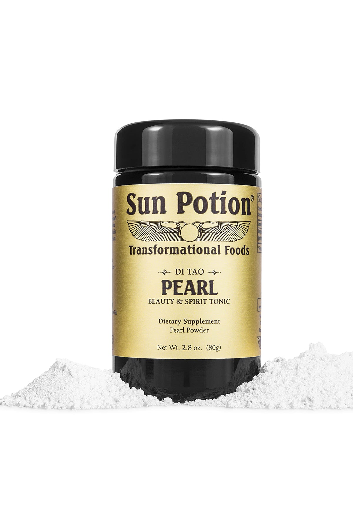 Sun Potion poudre perle eau douce dans un bocal, éclat naturel pour la peau.