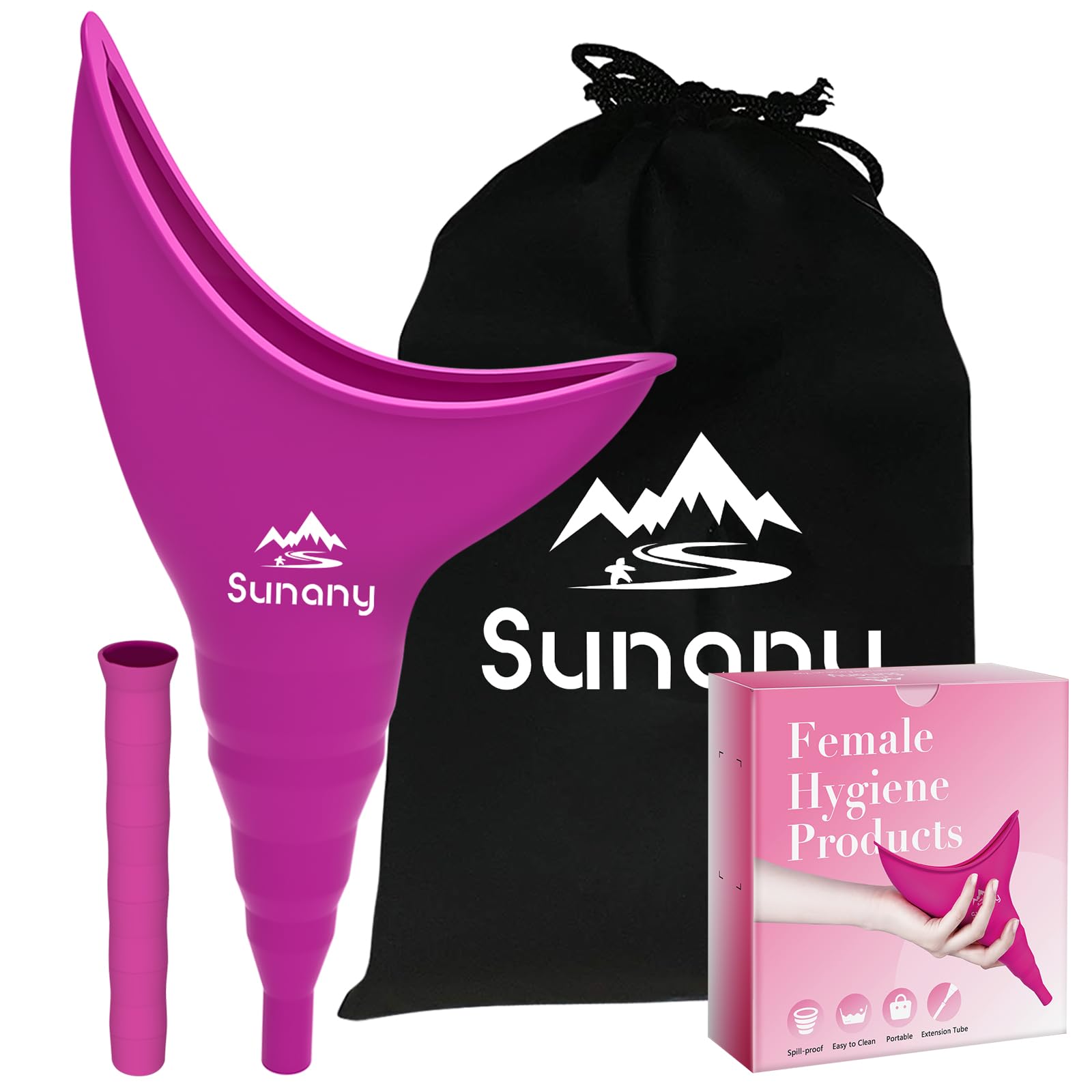 Sunany urinal féminin en silicone pliante, pratique et hygiénique pour usage debout.
