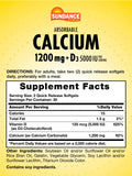Etiquette Sundance Calcium 1200 mg et D3 5000 UI, informations claires et sans gluten.