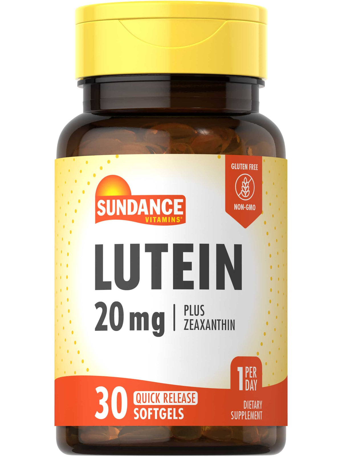 Sundance Lutein 20 mg, bouteille de capsules molles faciles à prendre au quotidien