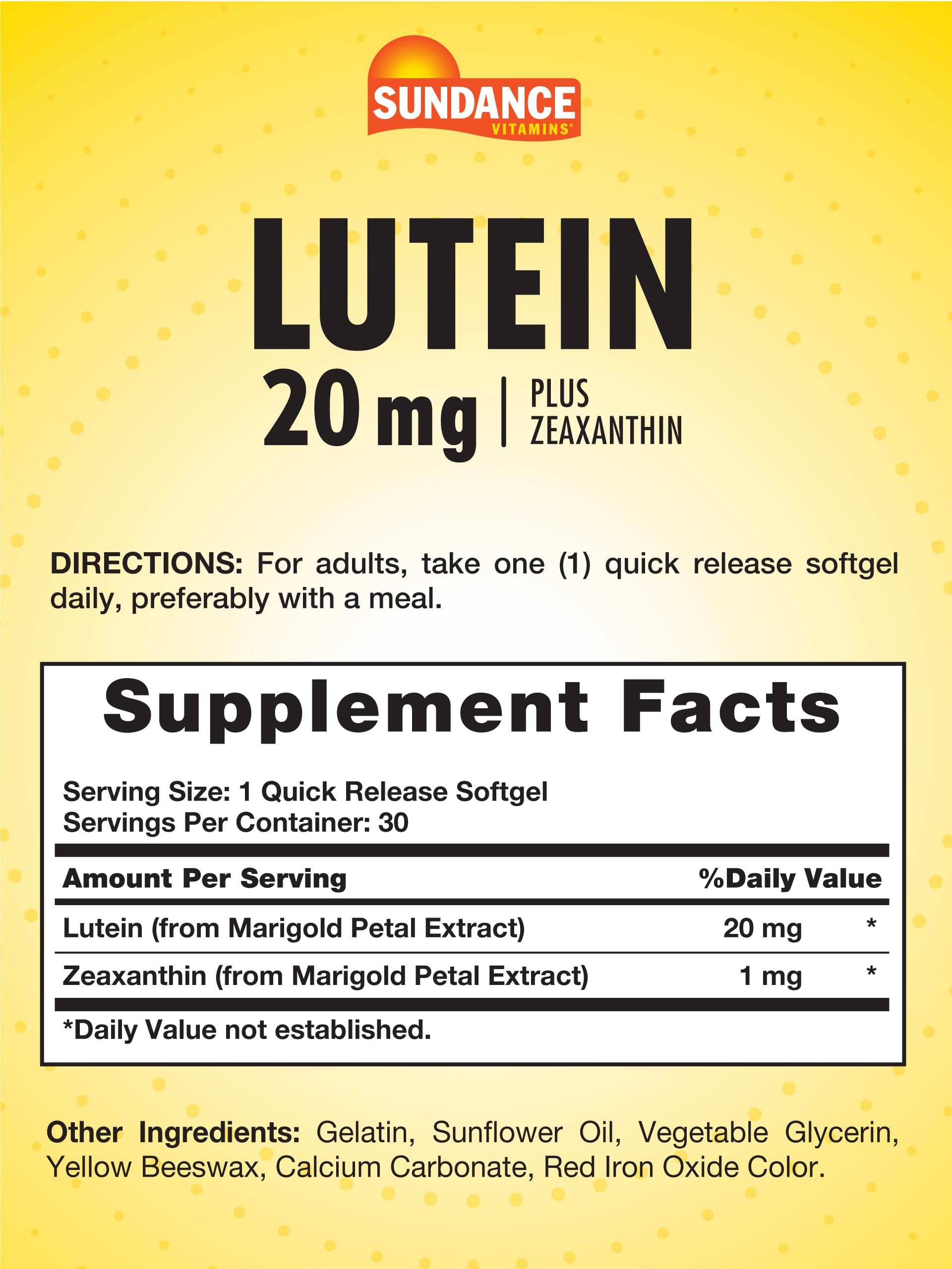 Sundance Lutein 20 mg avec zéaxanthine, soutien potentiel pour la vue