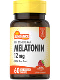 Sundance Mélatonine 12 mg, comprimés gourmands à la framboise qui fondent rapidement et facilitent l'endormissement.