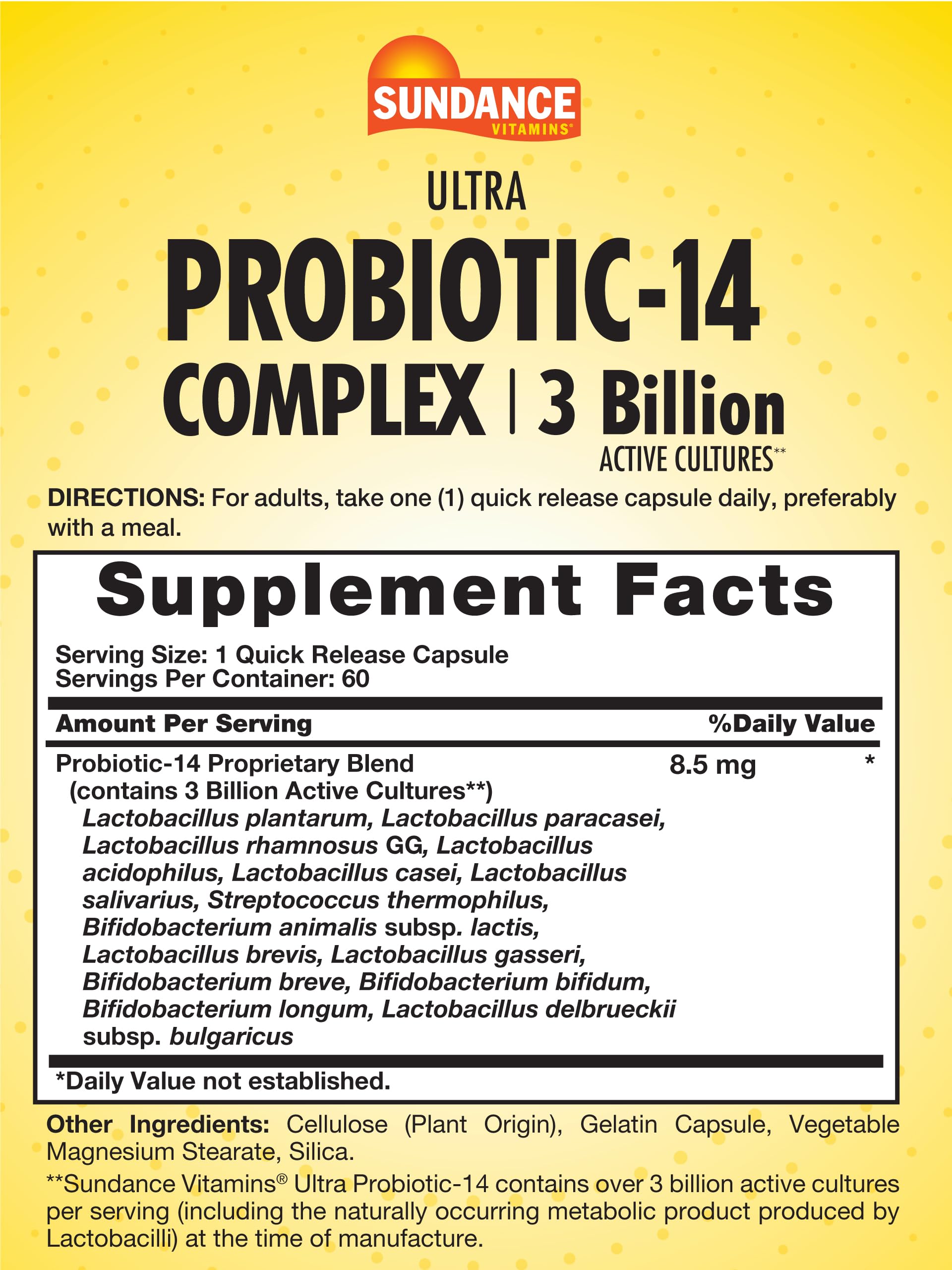 Sundance Probiotique-14 Complexe: capsules faciles à avaler pour le quotidien