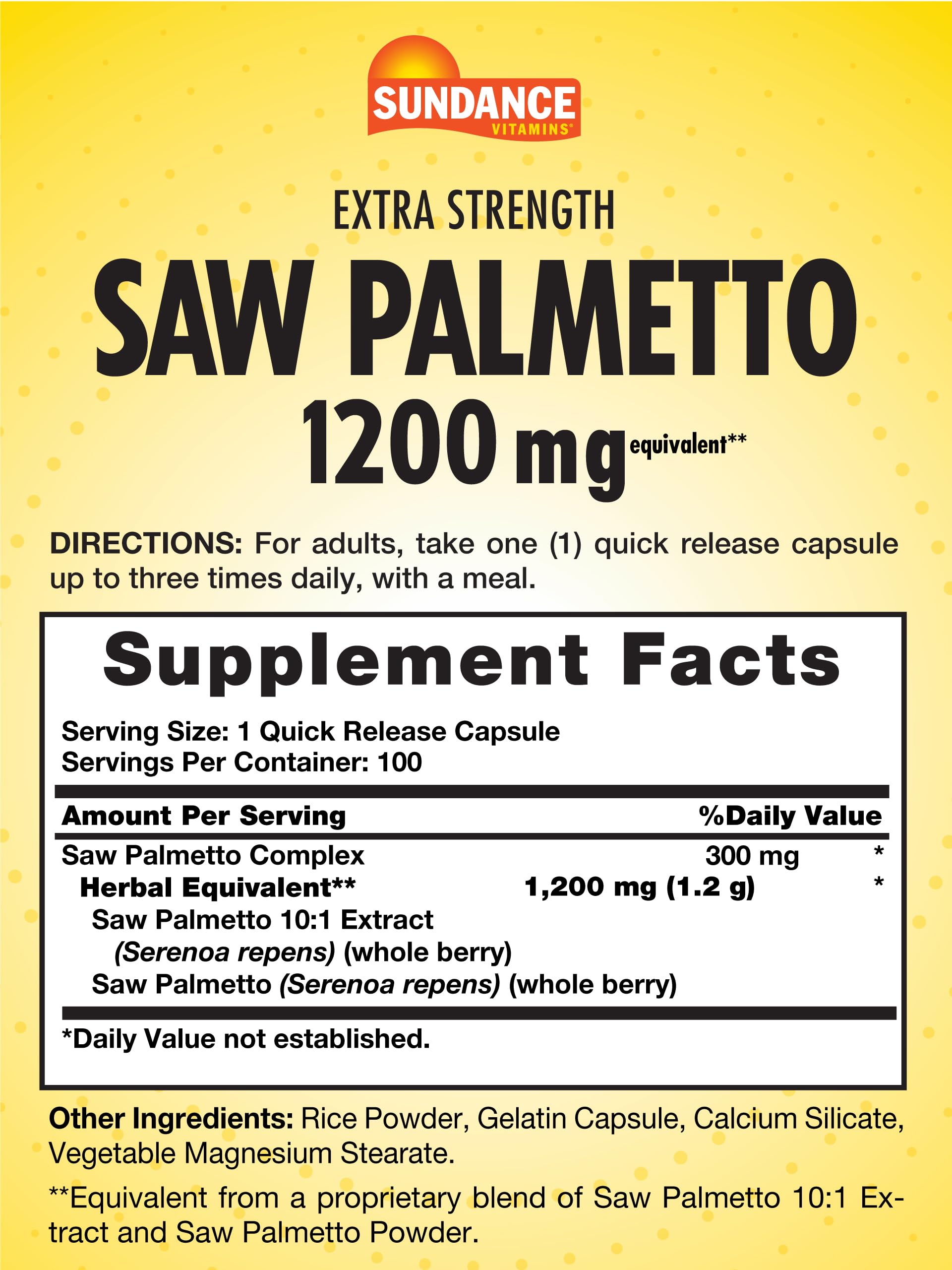 Capsules Sundance Saw Palmetto à libération rapide, faciles à avaler au quotidien