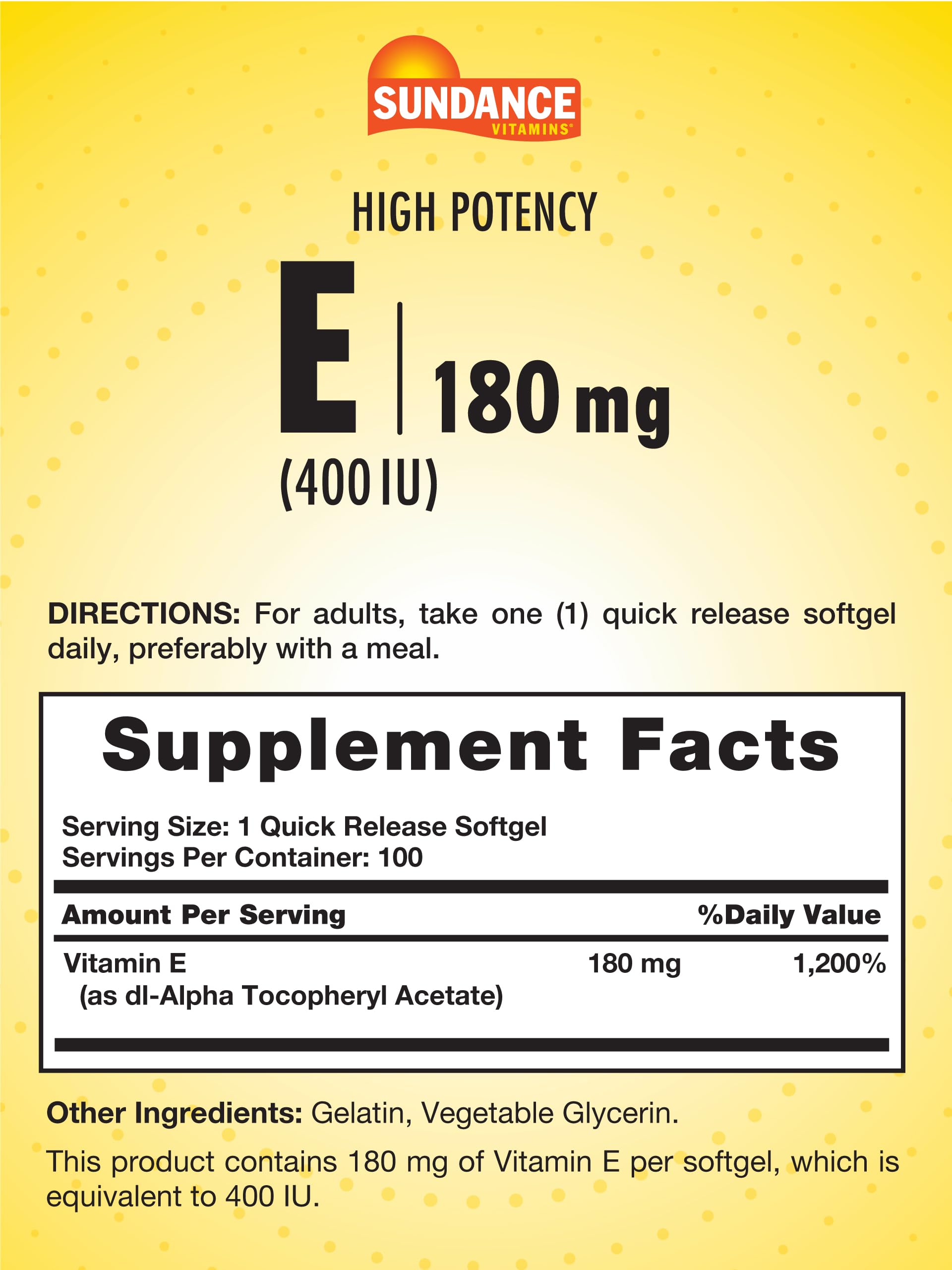 Sundance Vitamine E : capsule molle à libération rapide pour une utilisation quotidienne.