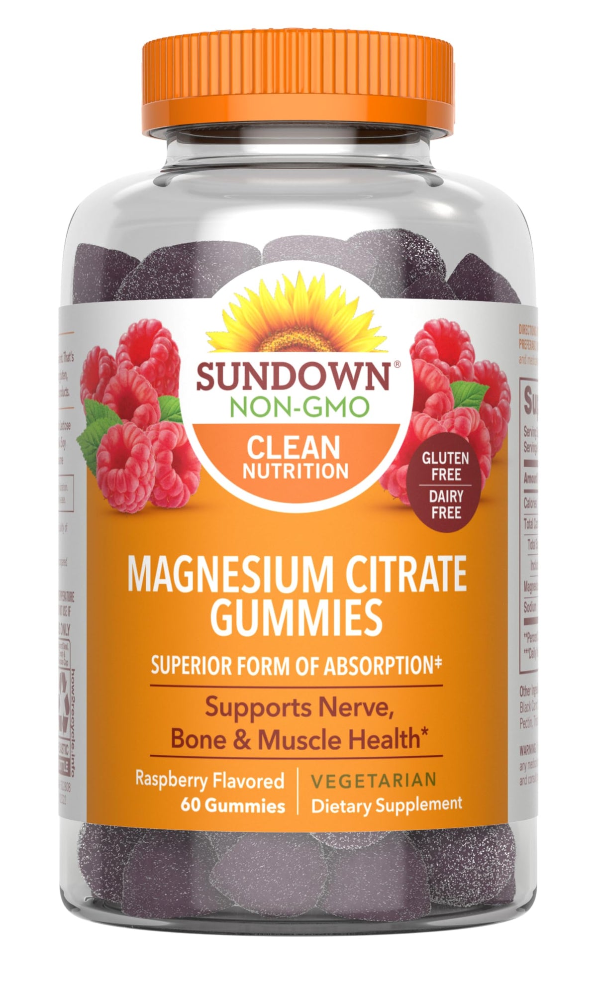 Gommes Sundown magnésium citrate framboise dans une bouteille pratique pour la routine quotidienne