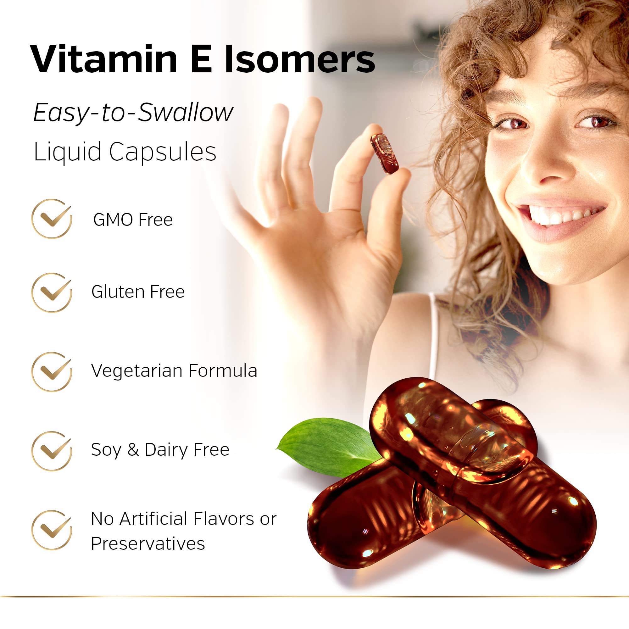 Sunergetic annatto-tocotrienols gelule dans la main, format pratique.