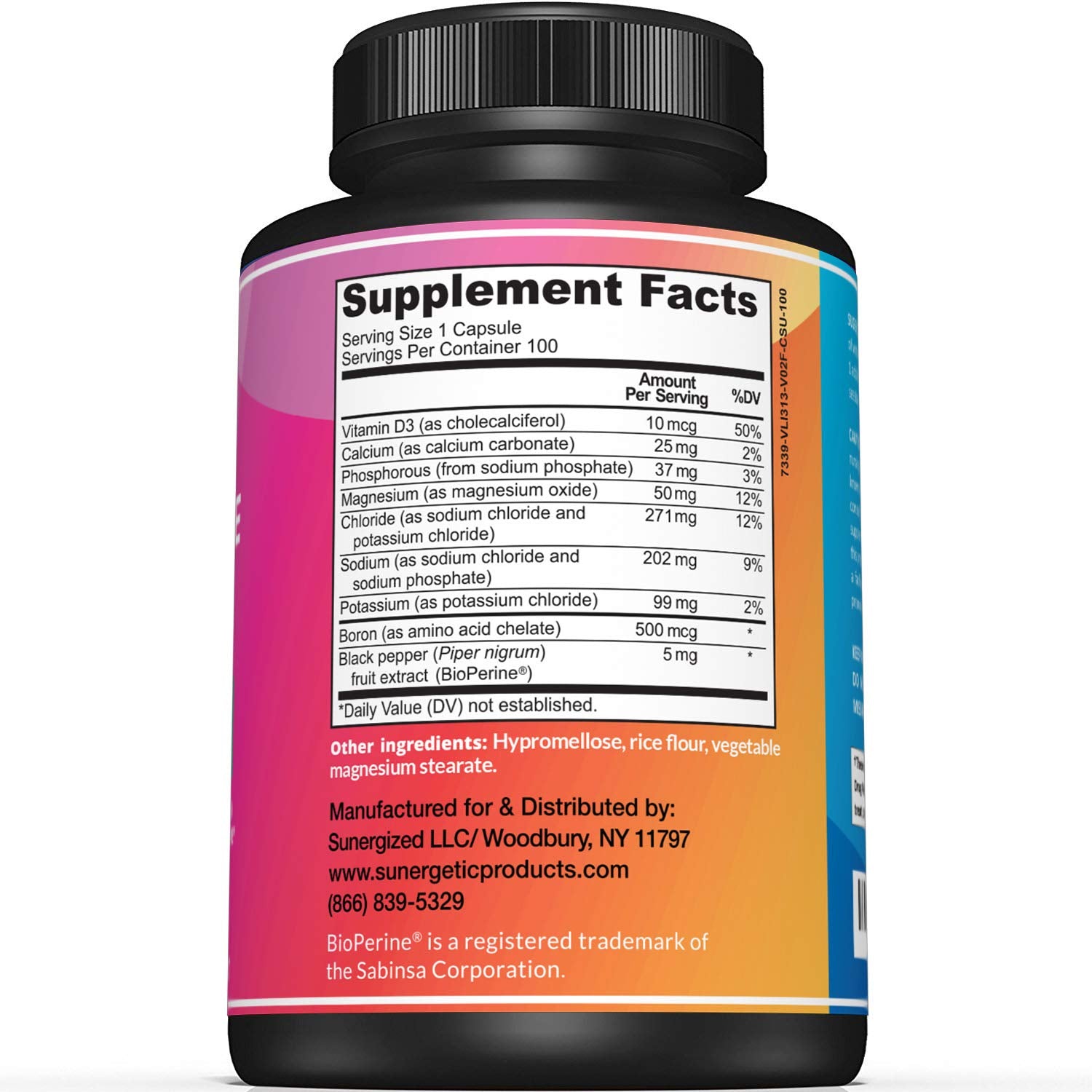 Sunergetic Electrolyte Capsules gros plan, capsules faciles à avaler.