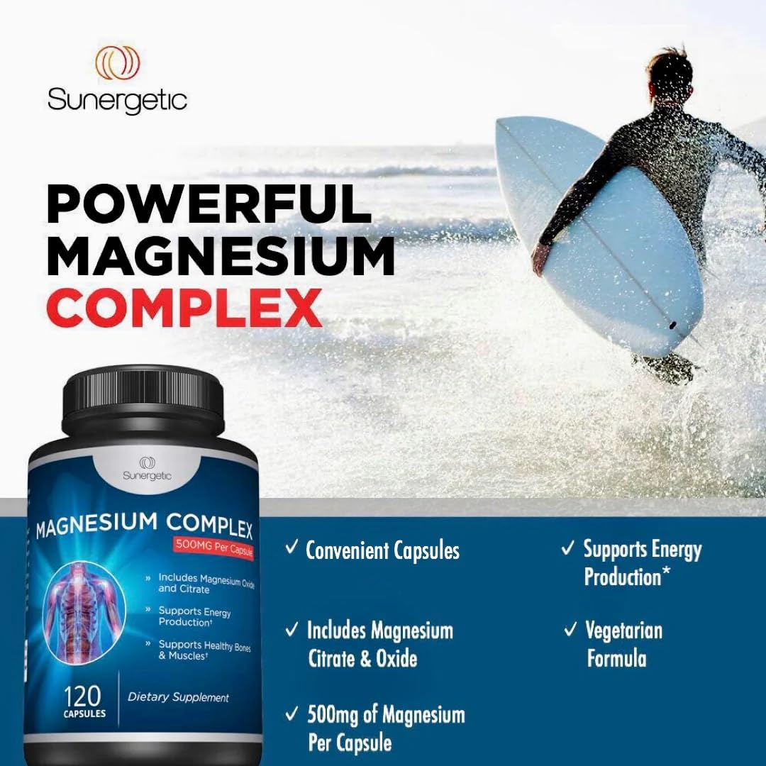 Sunergetic emballage magnésium oxyde-citrate 500 mg, lisible et sûr.