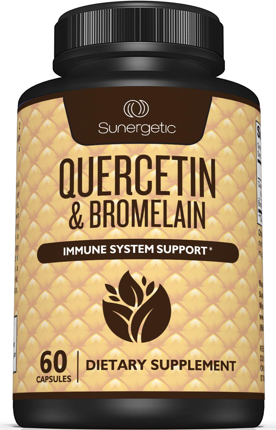 Sunergetic Quercetine-Bromelaine, bouteille de gélules, peut soutenir le système immunitaire.