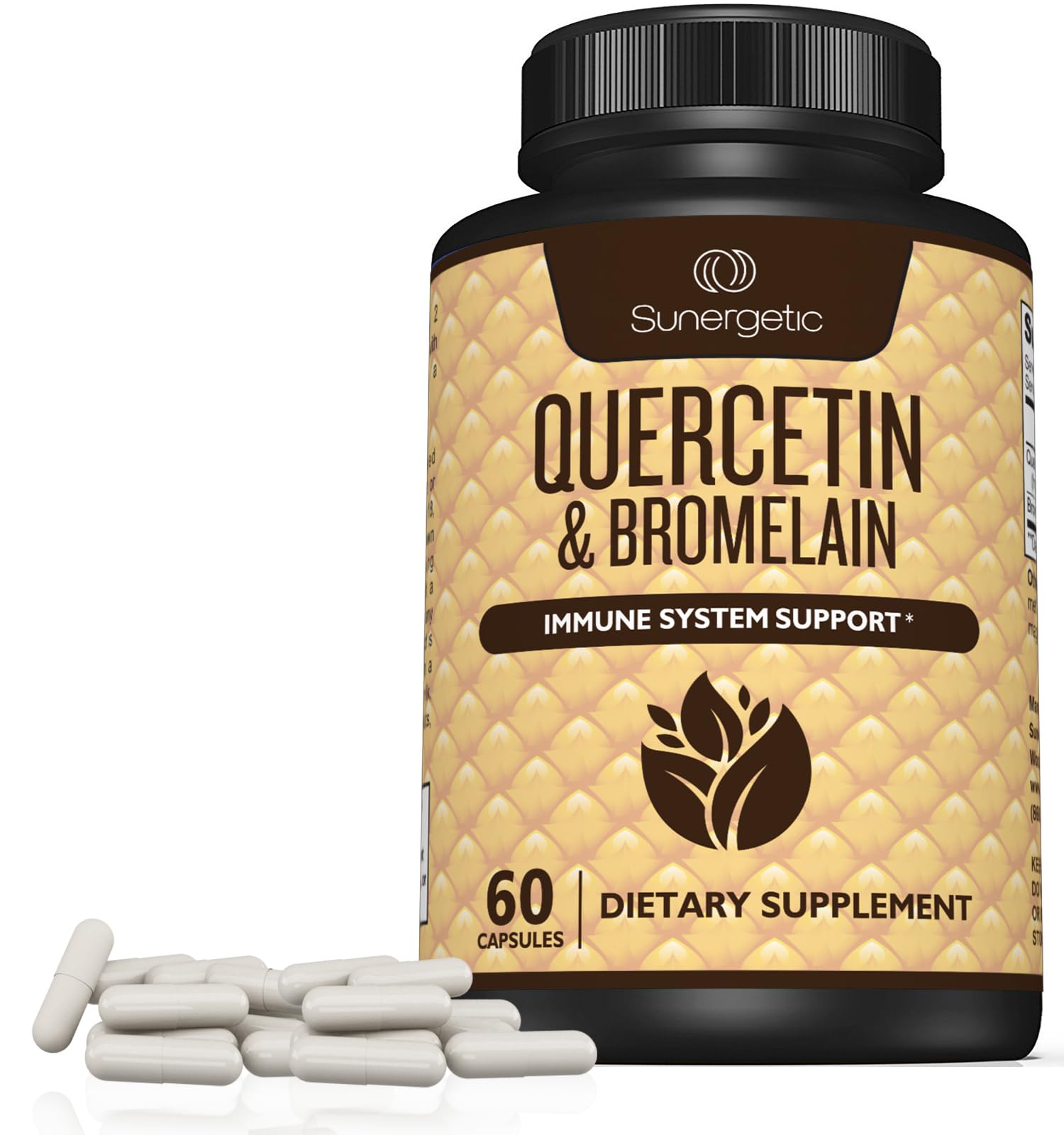 Sunergetic Quercetine-Bromelaine, capsules ouvertes, démontrant la facilité d'utilisation et d'intégration.