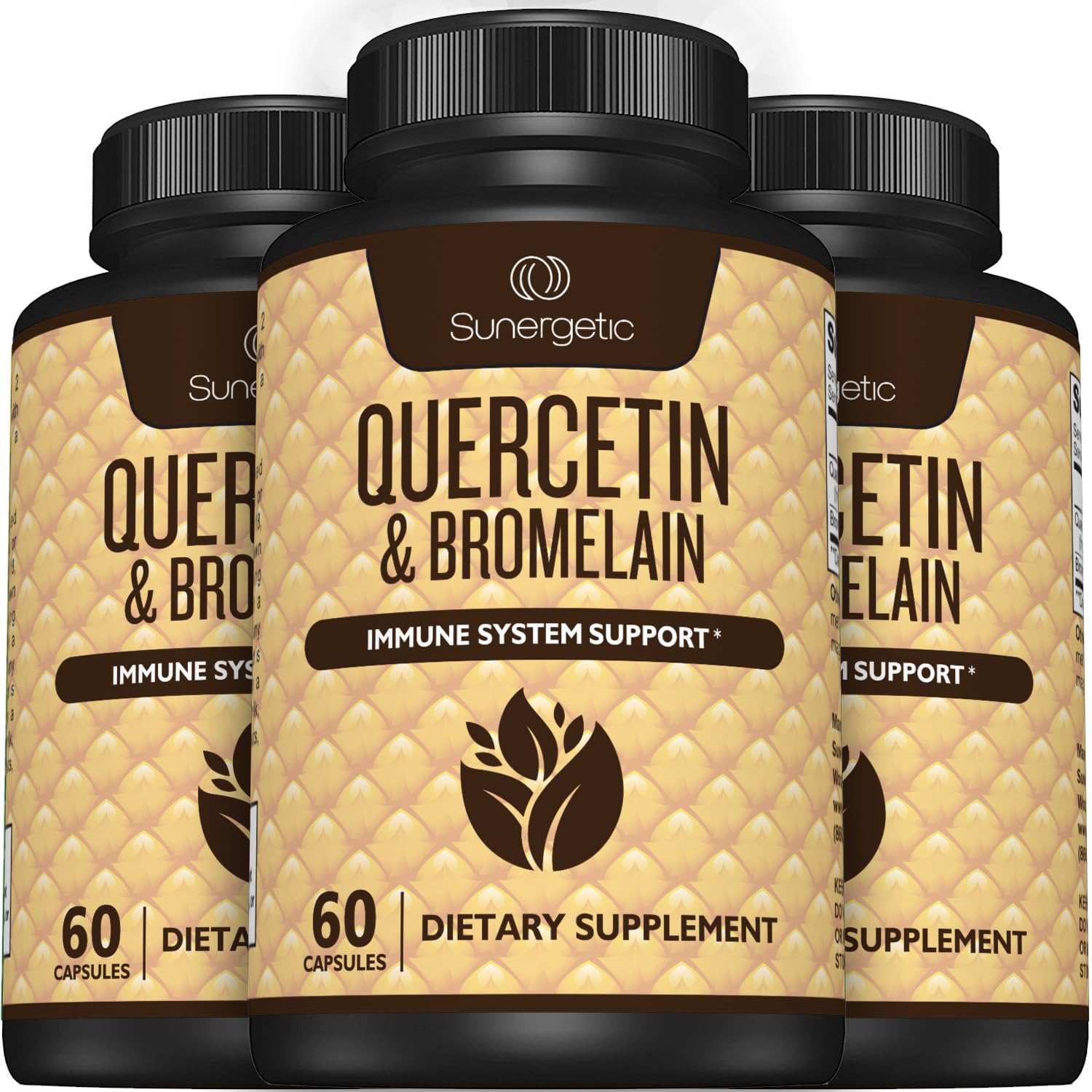 Sunergetic Quercetine-Bromelaine, emballage soigné, produit premium prêt à l'emploi.