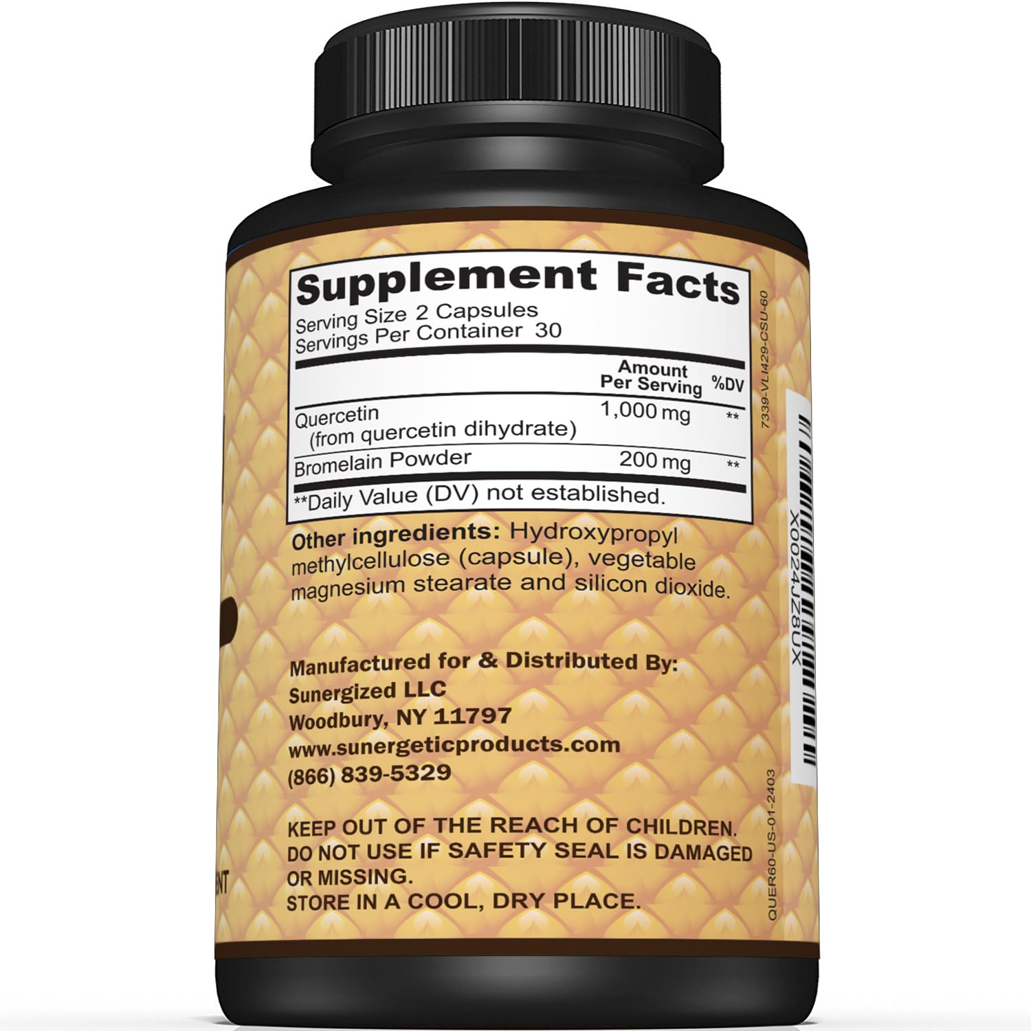 Sunergetic Quercetine-Bromelaine, gelules, prise quotidienne facile et soutien potentiel.