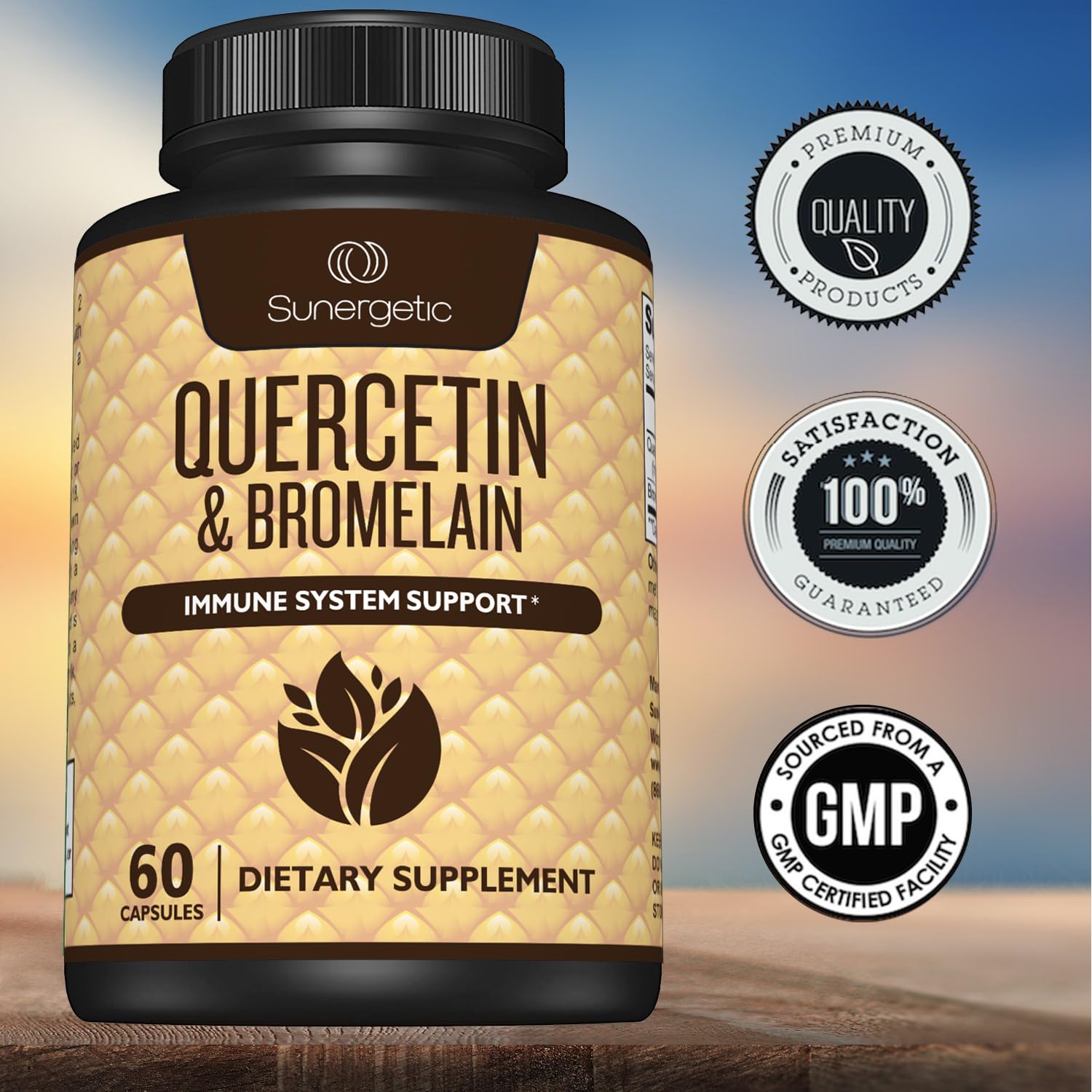 Sunergetic Quercetine-Bromelaine, dose recommandée, soutien saisonnier potentiel.