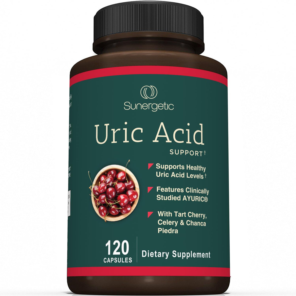 Sunergetic Uric Acid Support – bouteille visible, soutien potentiel des niveaux d’acide urique