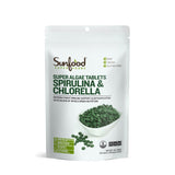 Sunfood Chlorella Spirulina : comprimés riches en chlorophylle pour soutien nutritionnel quotidien.